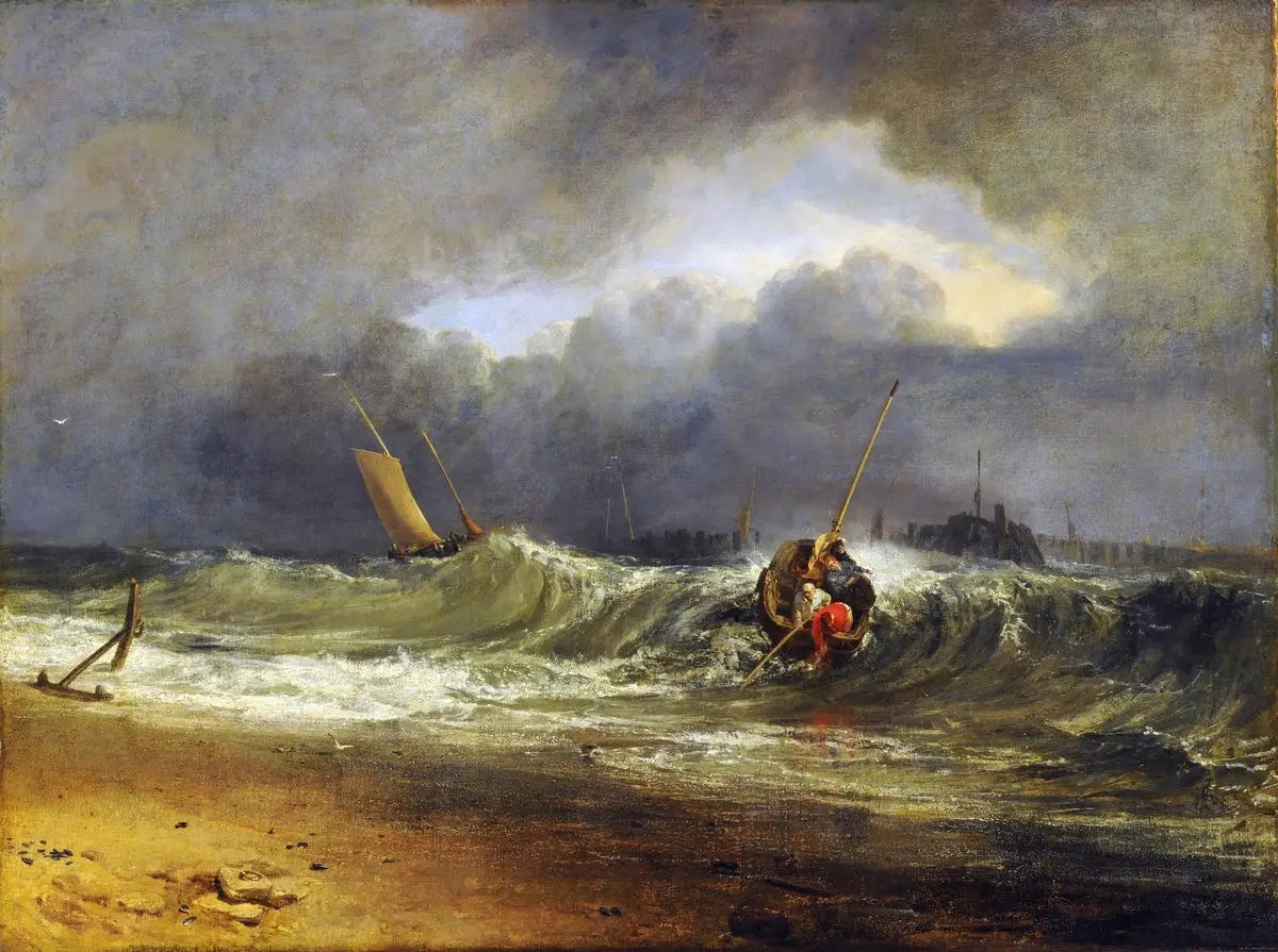 Reproduction du tableau « Fishermen upon a Lee Shore in Squally Weather - J. M. W. Turner » par Alpha Reproduction en peinture à l’huile