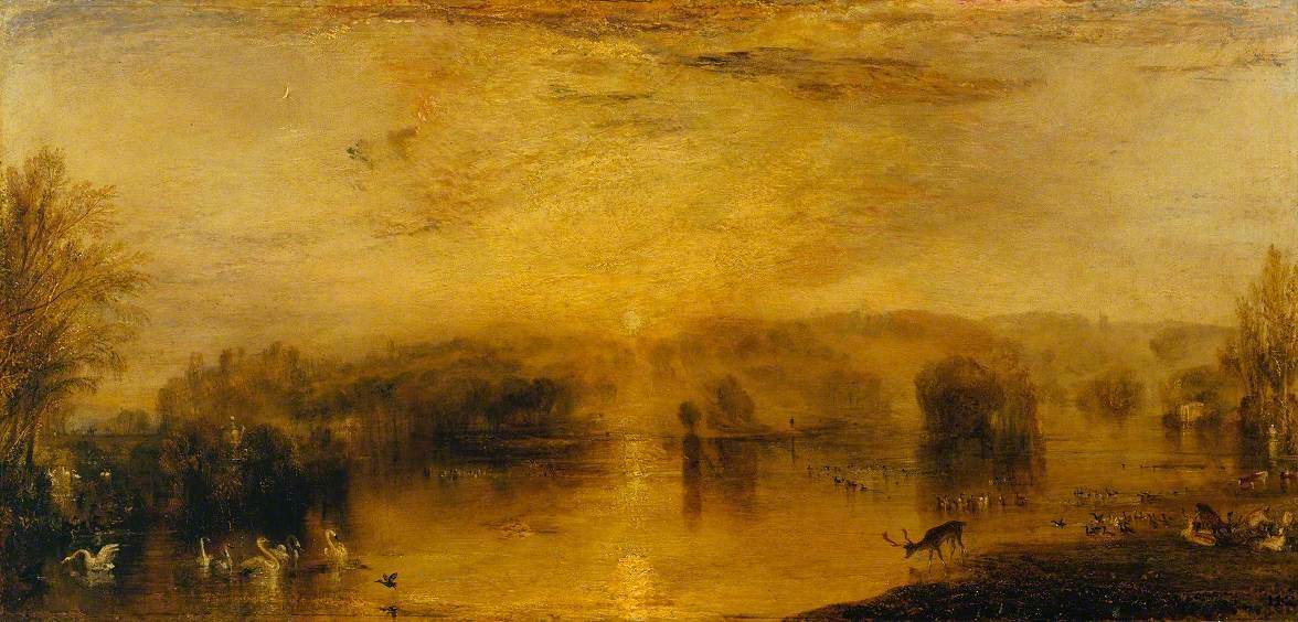 Reproduction du tableau « The Lake, Petworth: Sunset, a Stag Drinking - J. M. W. Turner » par Alpha Reproduction en peinture à l’huile