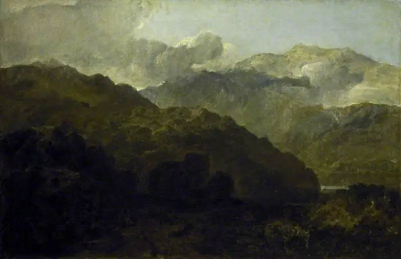 Reproduction du tableau « Ben Lomond Mountains, Scotland: The Traveller - Vide Ossian's War of Caros - J. M. W. Turner » par Alpha Reproduction en peinture à l’huile