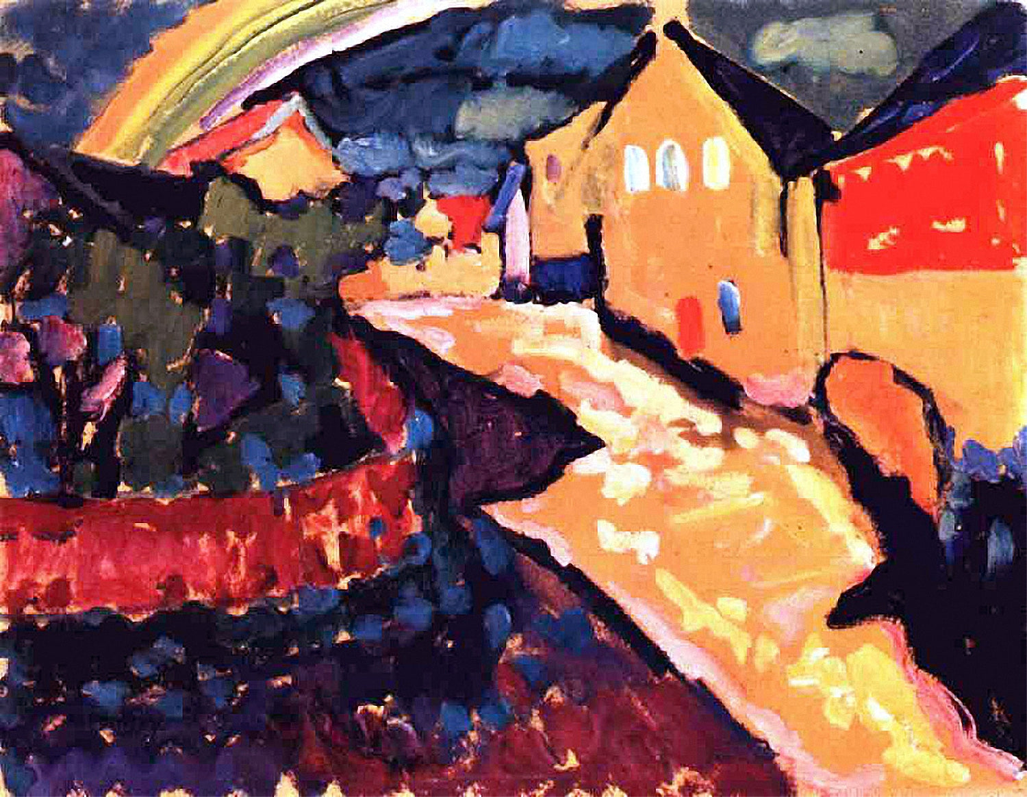 Reproduction du tableau « Murnau avec arc-en-ciel - Vassily Kandinsky » par Alpha Reproduction en peinture à l’huile