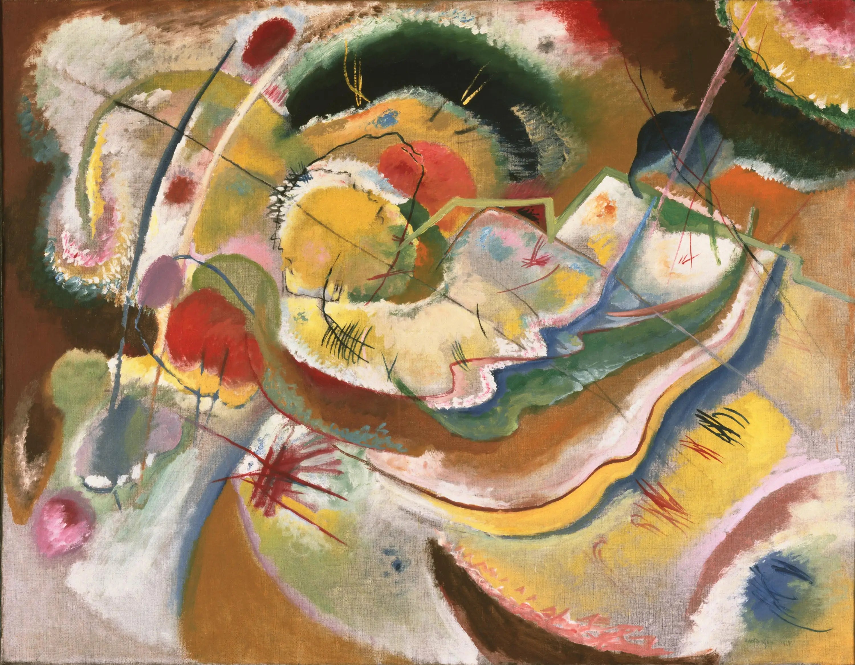 Reproduction du tableau « Petite peinture jaune (improvisation) - Vassily Kandinsky » par Alpha Reproduction en peinture à l’huile