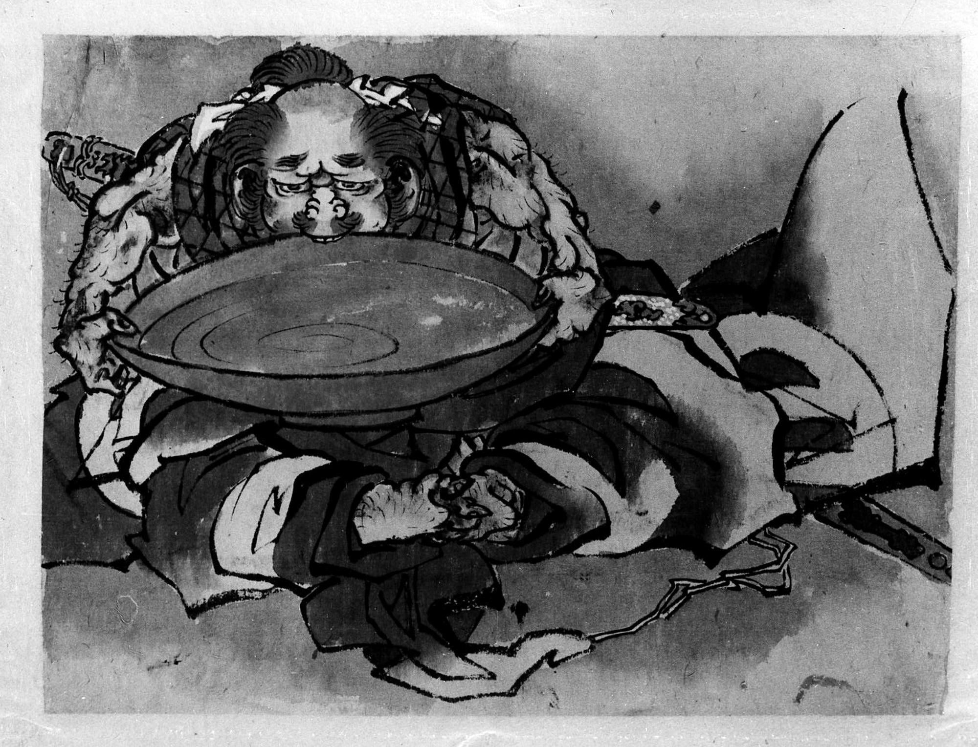 Sakata Kintoki buvant du vin de saké - Hokusai