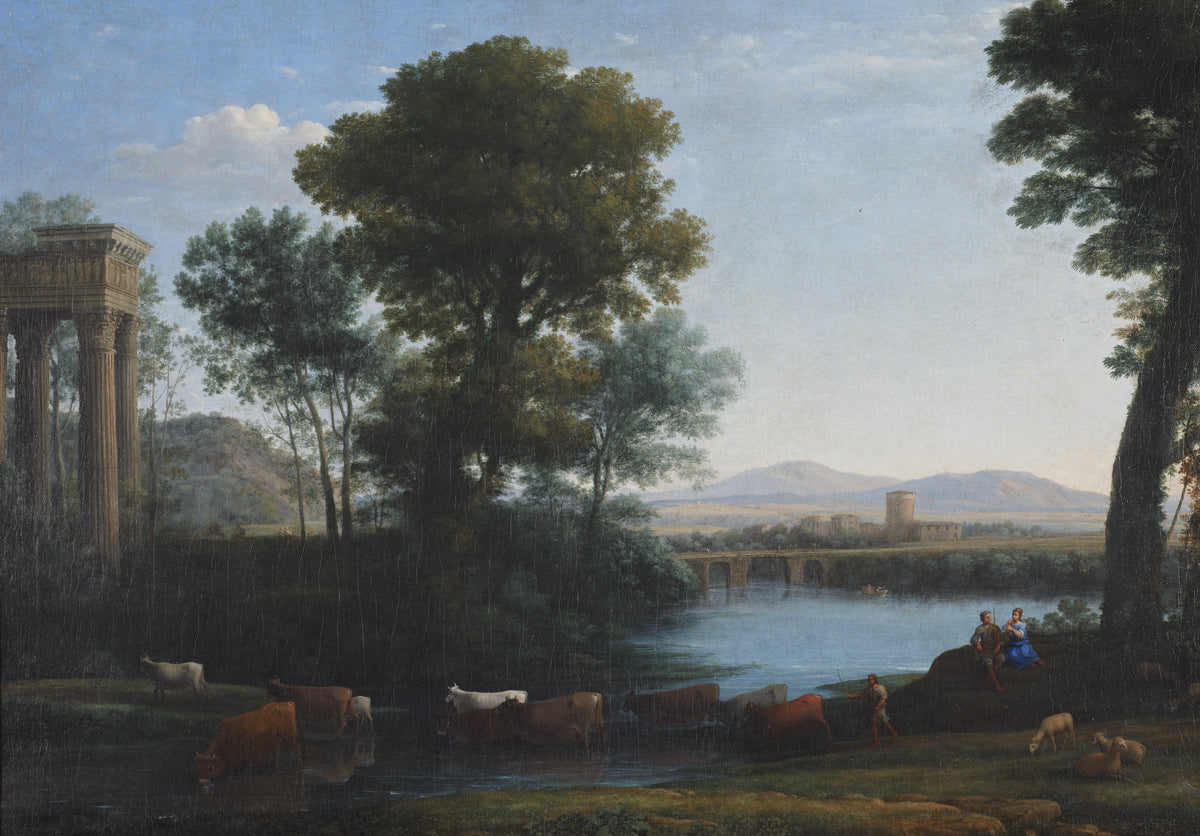 Un paysage classique avec du bétail traversant un ruisseau - Claude Lorrain