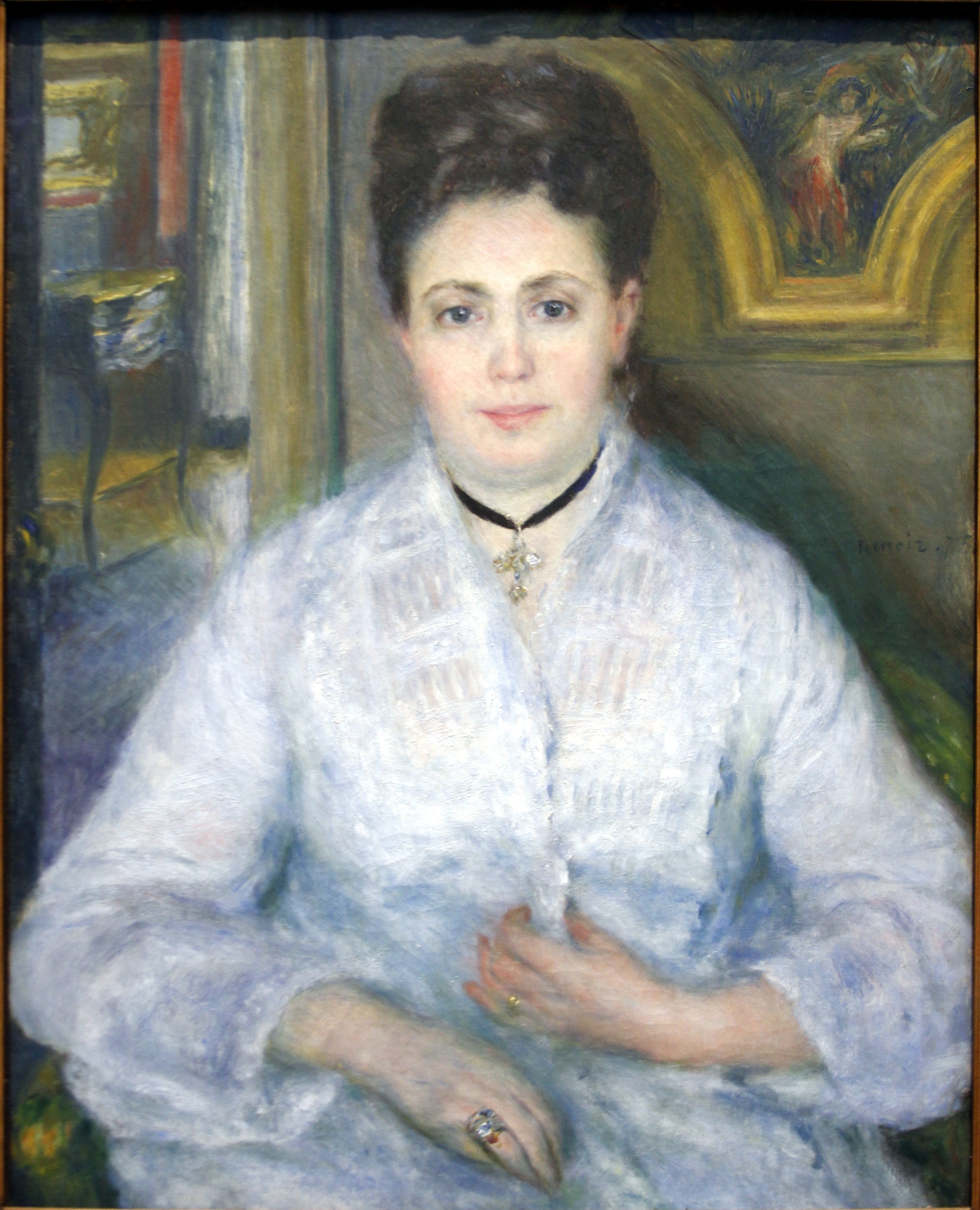 Reproduction du tableau « Portrait de Mme Chocquet en blanc - Pierre-Auguste Renoir » par Alpha Reproduction en peinture à l’huile