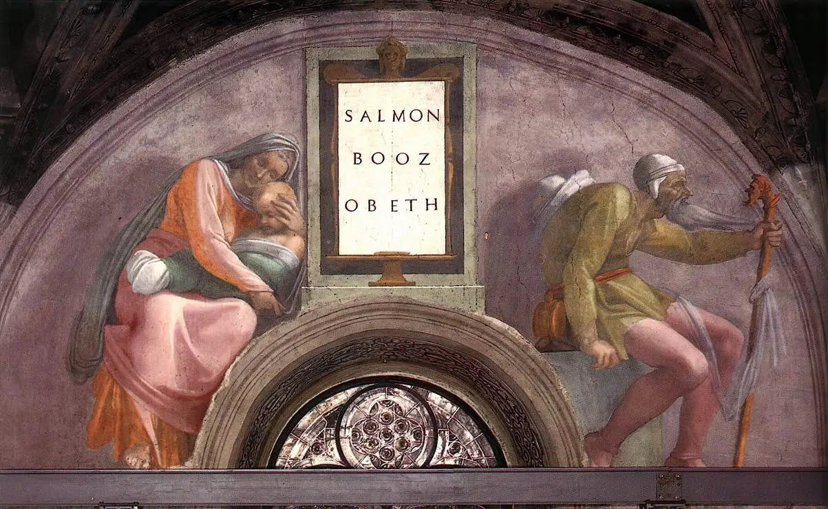 Reproduction du tableau « Saumon, Booz et Jobed - Michel-Ange » par Alpha Reproduction en peinture à l’huile
