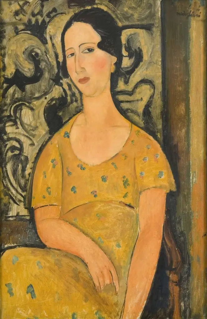 Reproduction du tableau « Jeune femme à la robe jaune (Renée Modot) - Amedeo Modigliani » par Alpha Reproduction en peinture à l’huile