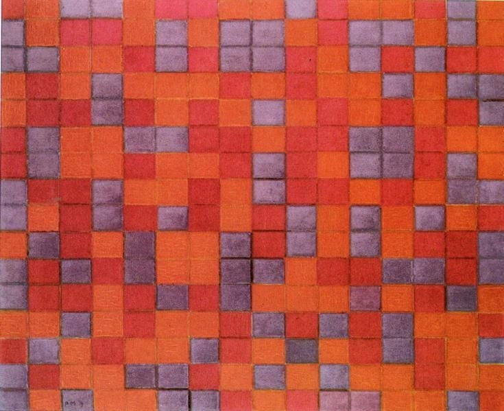 Reproduction du tableau « Composition Damier, Couleurs sombres - Piet Mondrian » par Alpha Reproduction en peinture à l’huile