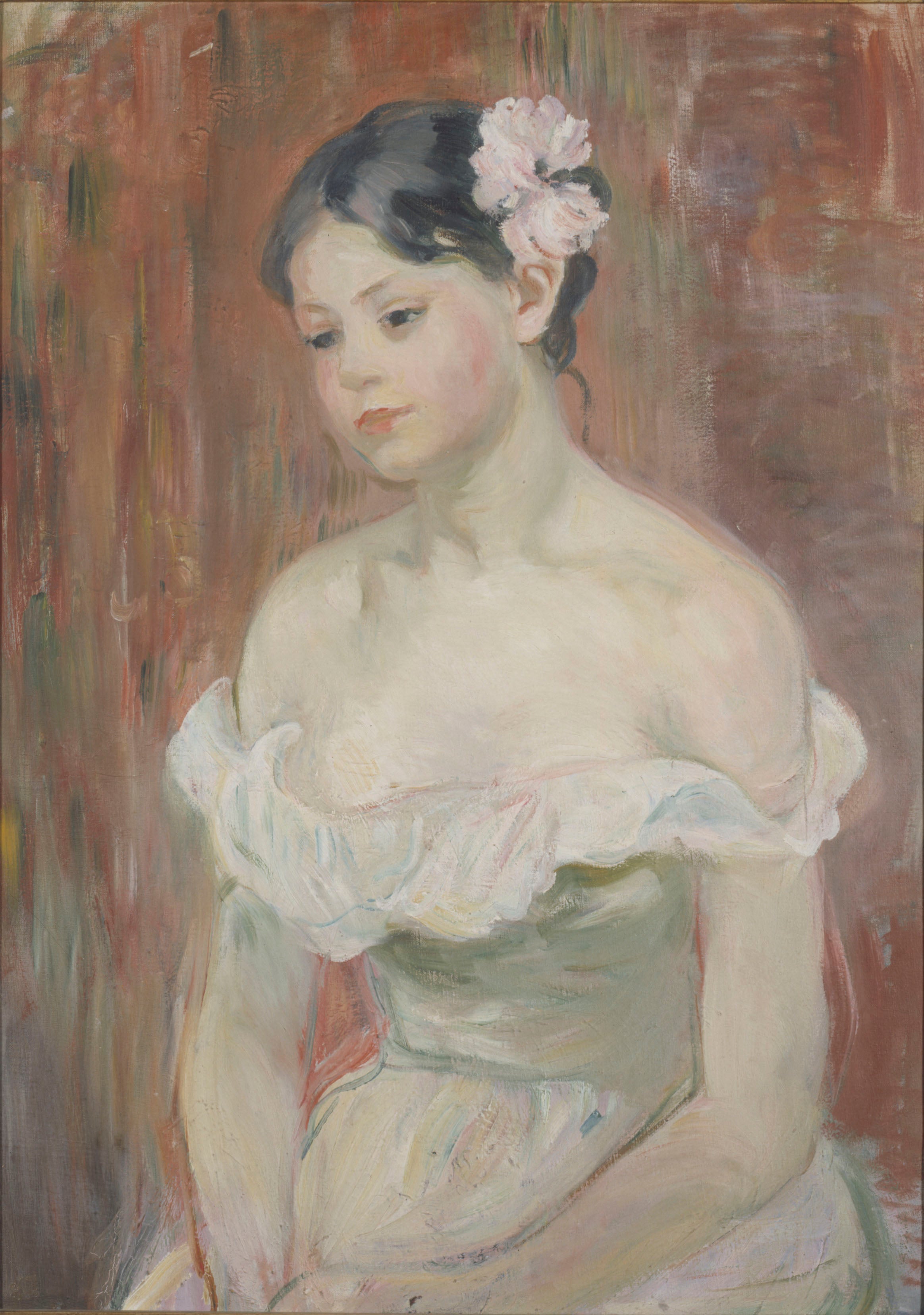 Reproduction du tableau « Jeune fille au décolleté, la fleur aux cheveux - Berthe Morisot » par Alpha Reproduction en peinture à l’huile