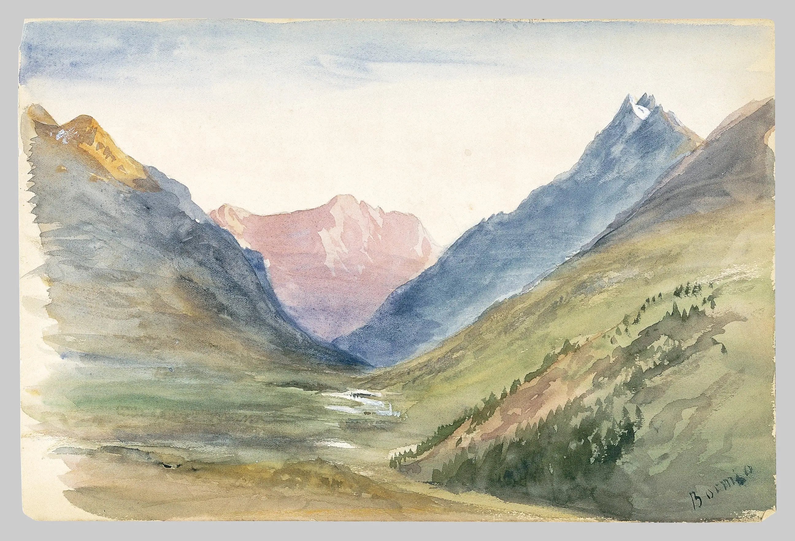 Reproduction du tableau « Vue sur la montagne à Bormio (carnet de croquis de Suisse 1869) - John Singer Sargent » par Alpha Reproduction en peinture à l’huile