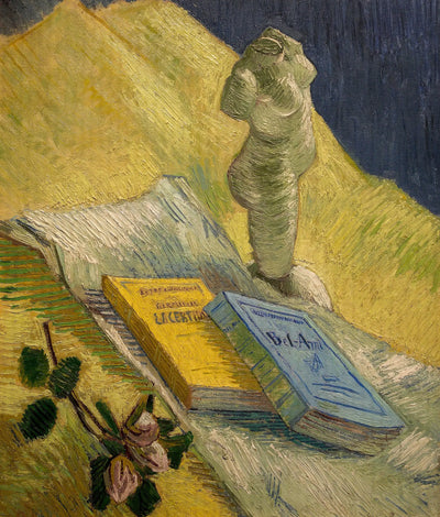 Reproduction du tableau « Nature morte à la statuette de plâtre et aux deux romans - Vincent van Gogh » par Alpha Reproduction en peinture à l’huile