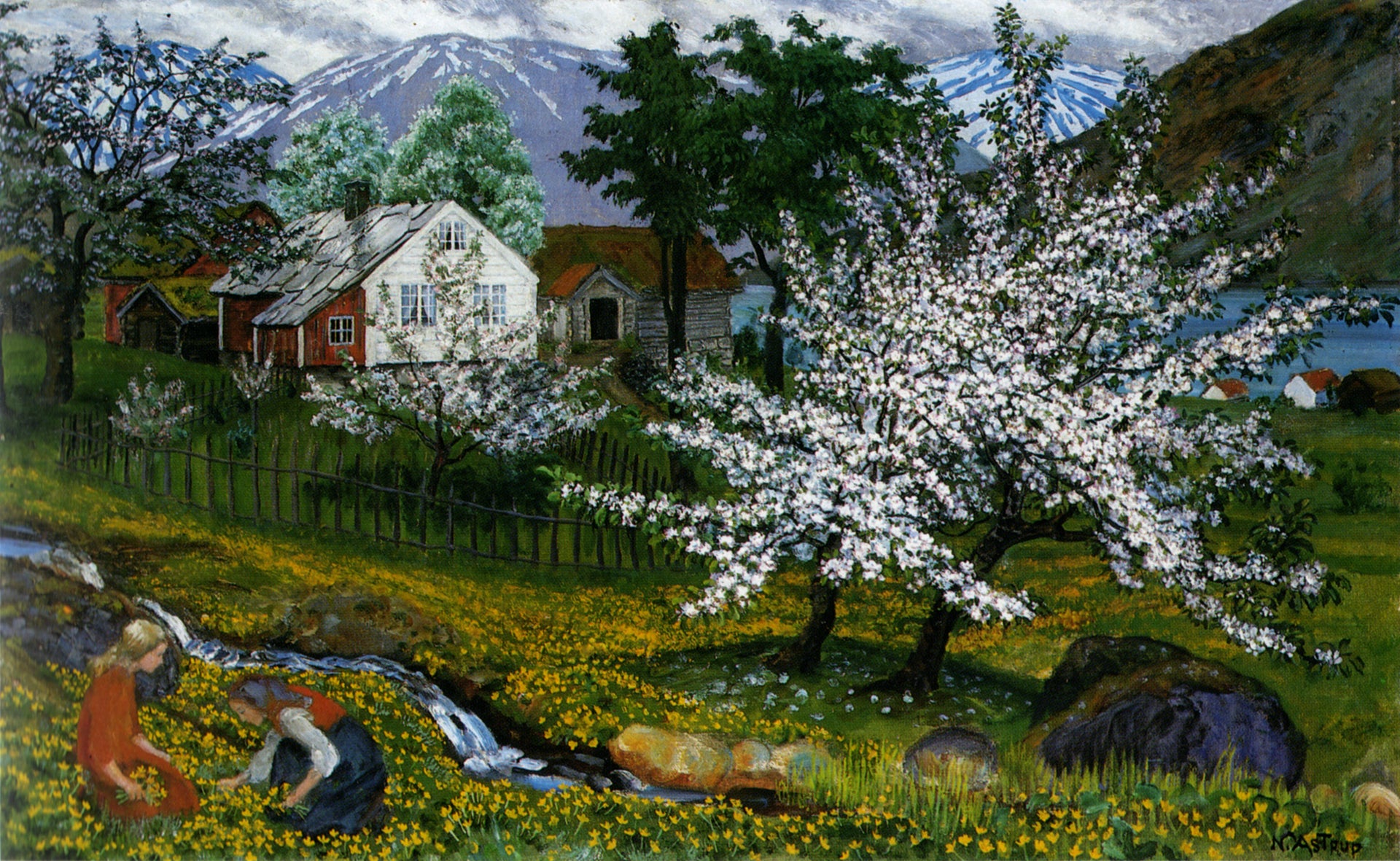 Pommiers en fleurs, peinture de Nikolai Astrup