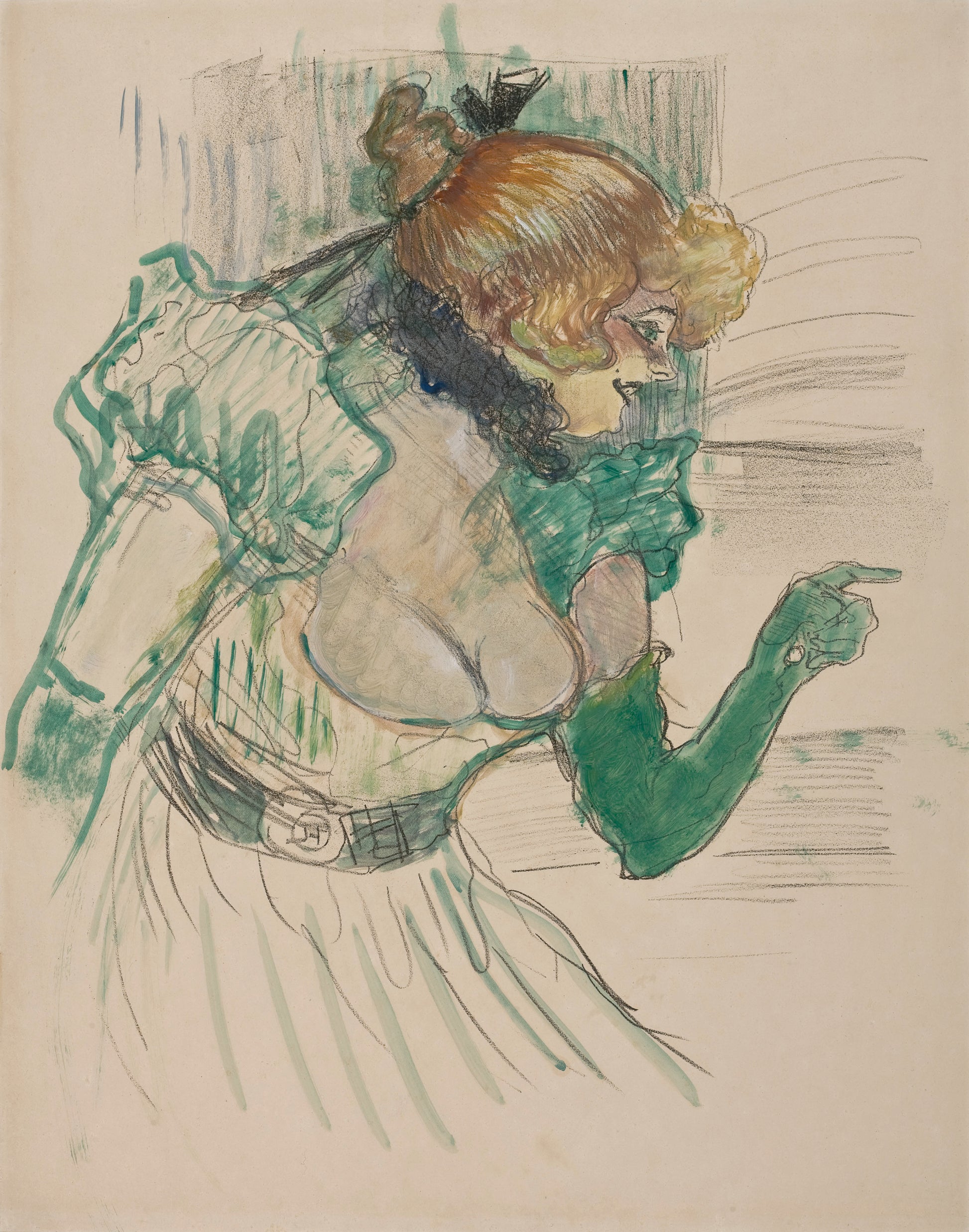 Reproduction du tableau « Artista com luvas verdes - a cantora Dolly do Café Star de Le Havre - Henri de Toulouse-Lautrec » par Alpha Reproduction en peinture à l’huile