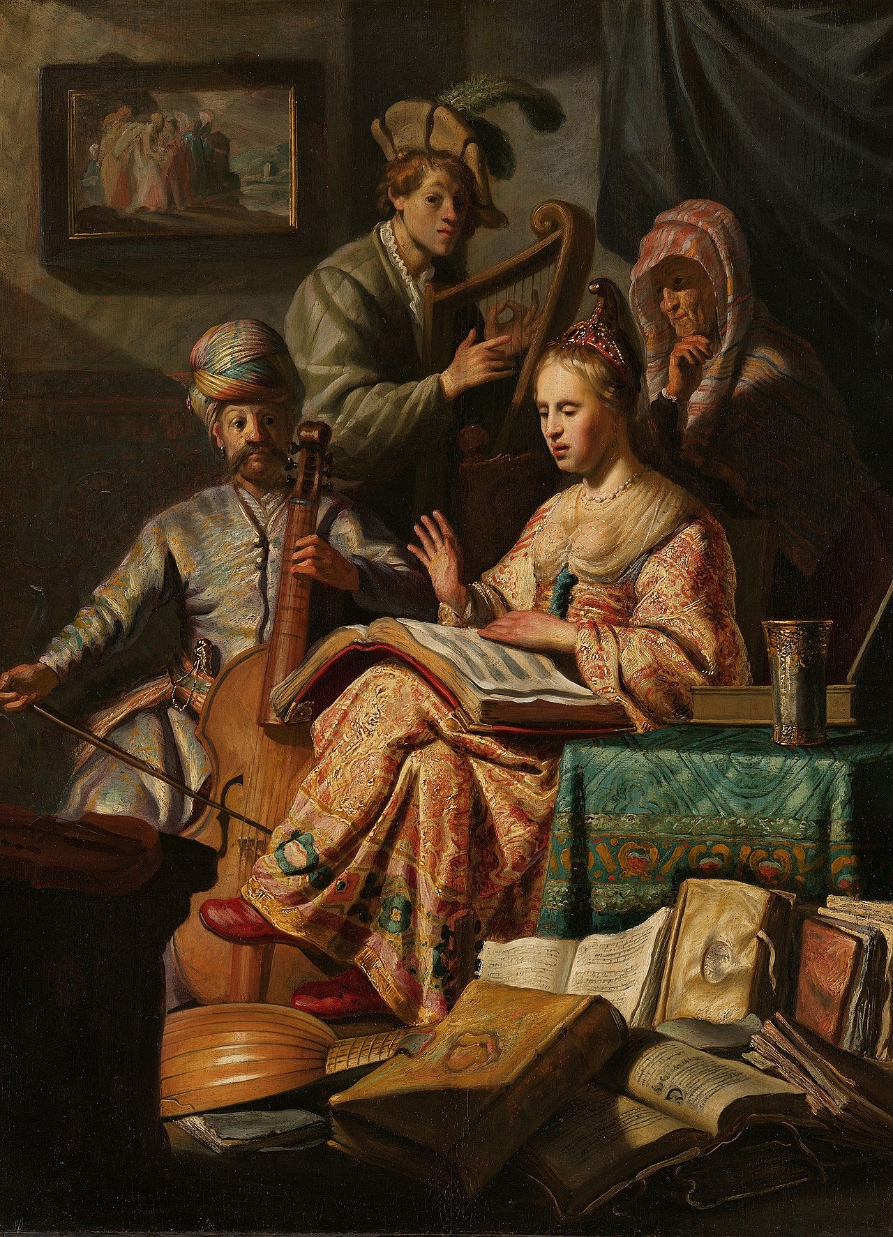 Reproduction du tableau « Compagnie musicale - Rembrandt » par Alpha Reproduction en peinture à l’huile