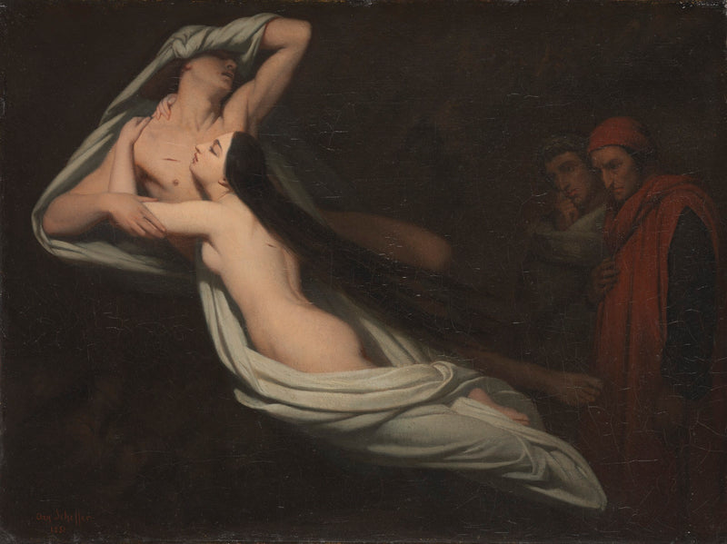 단테와 버질이 프란체스카 다 리미니와 파올로의 그림자를 만나다 - Ary Scheffer