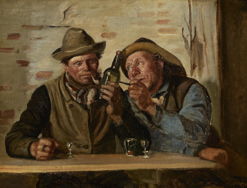 Deux pêcheurs de Skagen savourent une cigarette et un verre à l'auberge. - Michael Peter Ancher