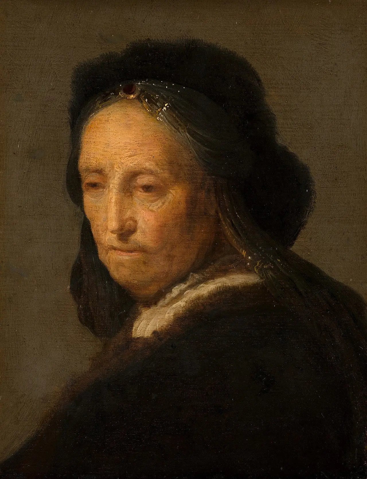 Reproduction du tableau « Étude de vieille femme - Rembrandt » par Alpha Reproduction en peinture à l’huile