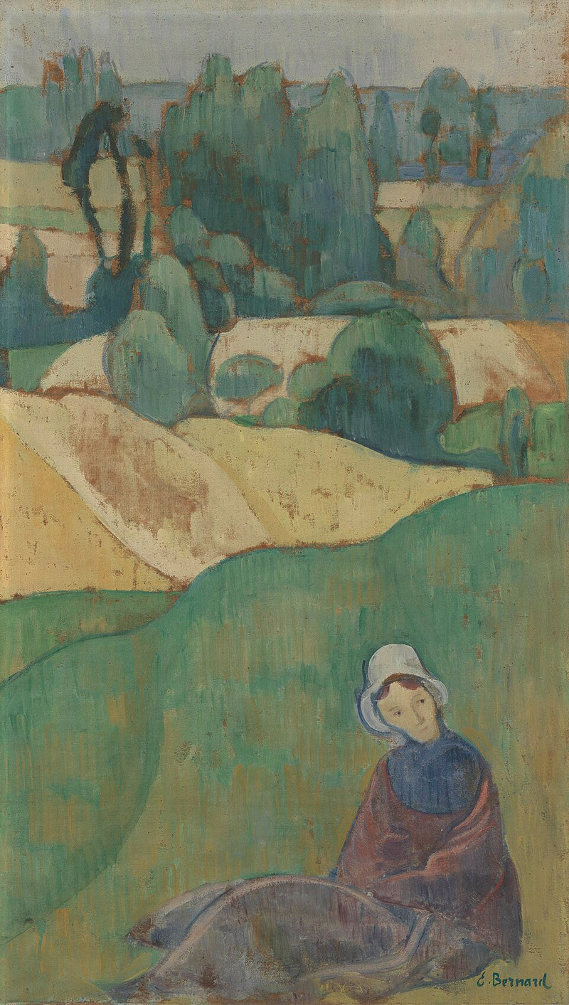 들판에 앉아 있는 여성 : 브리타니 - 에밀 베르나르