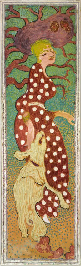 정원 속의 여성: 흰색 물방울 무늬 드레스를 입은 여성 - 피에르 보나르