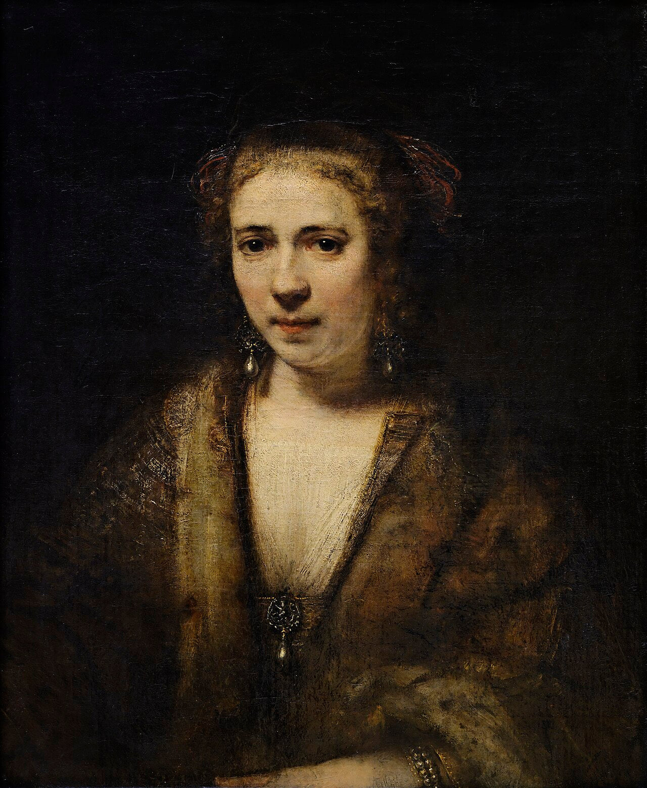 Reproduction du tableau « Hendrickje Stoffels au béret de velours - Rembrandt » par Alpha Reproduction en peinture à l’huile
