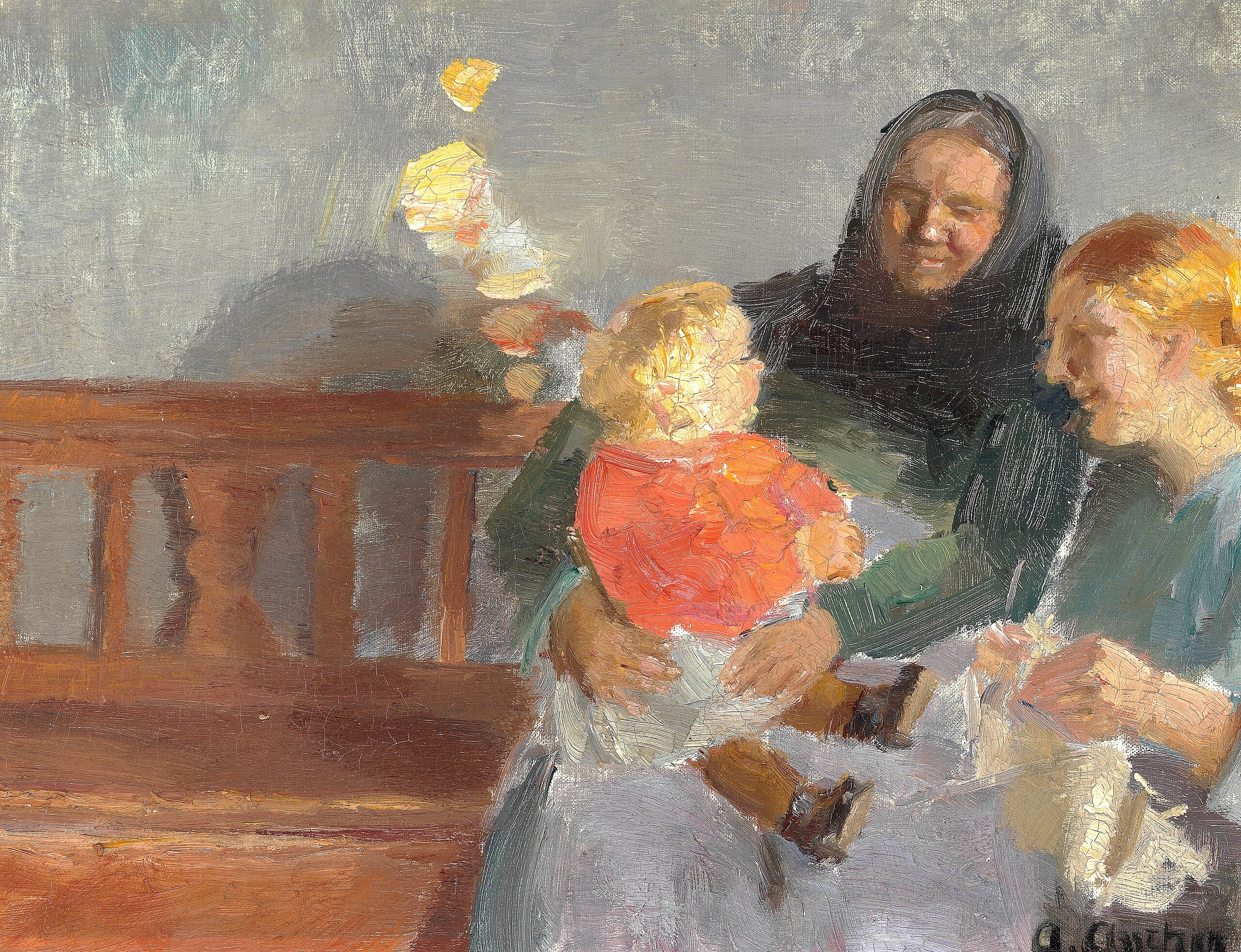 Intérieur baigné de soleil avec trois générations. - Anna Ancher - Alpha Reproduction