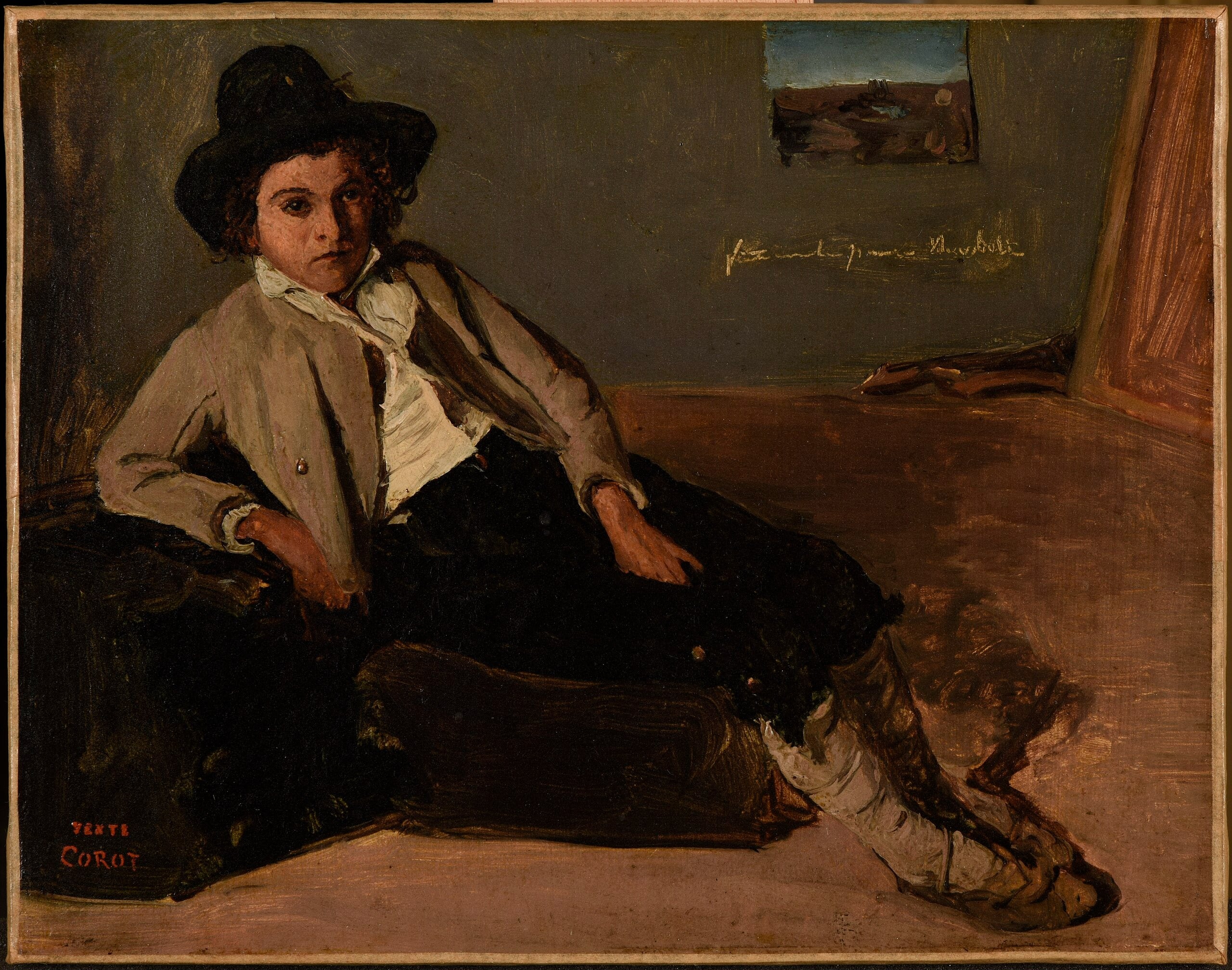 Jeune italien assis dans la chambre de Corot à Rome - Jean-Baptiste Camille Corot
