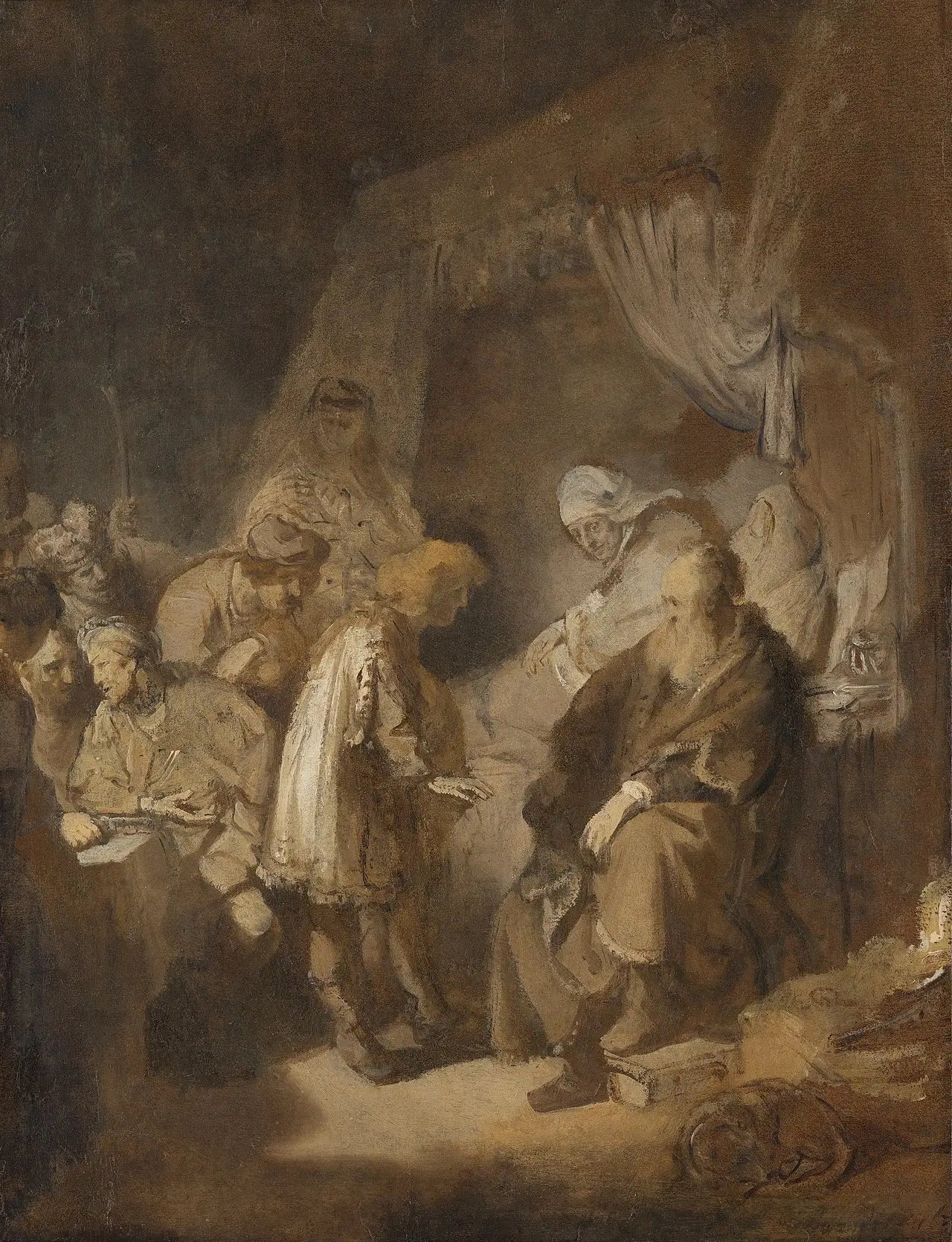 Reproduction du tableau « Joseph racontant ses rêves à ses parents et ses frères - Rembrandt » par Alpha Reproduction en peinture à l’huile
