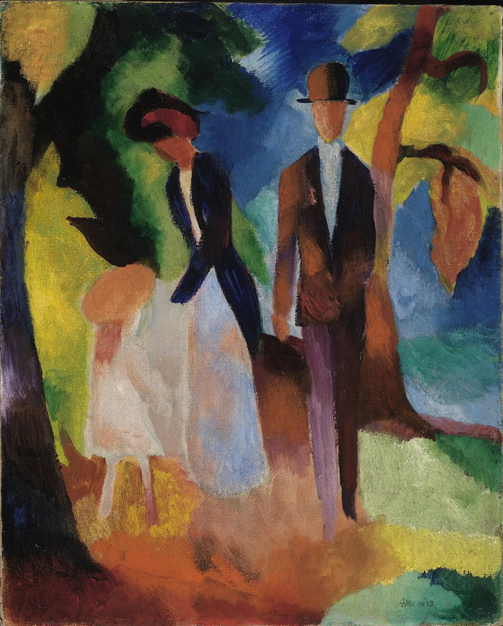 Reproduction du tableau « Les gens au bord du lac bleu - August Macke » par Alpha Reproduction en peinture à l’huile