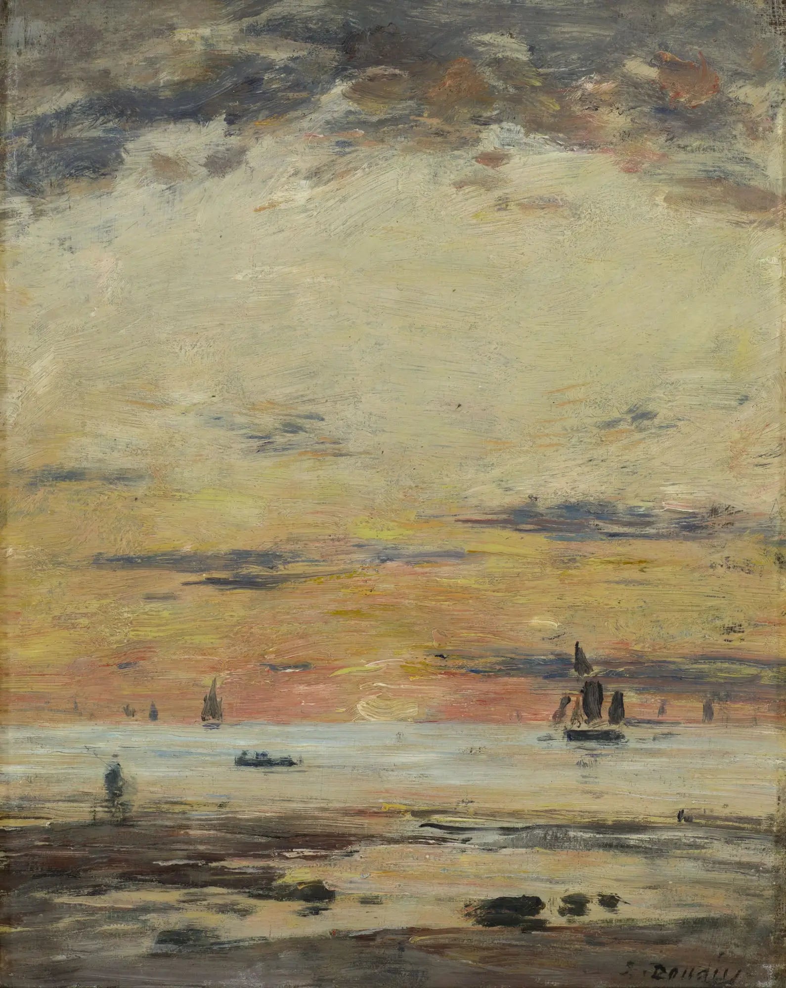 Reproduction du tableau « Marée basse soleil couchant - Eugène Boudin » par Alpha Reproduction en peinture à l’huile