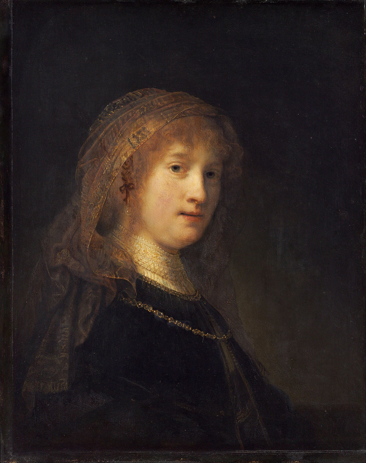 Reproduction du tableau « Saskia van Uylenburgh, l'épouse de l'artiste - Rembrandt » par Alpha Reproduction en peinture à l’huile