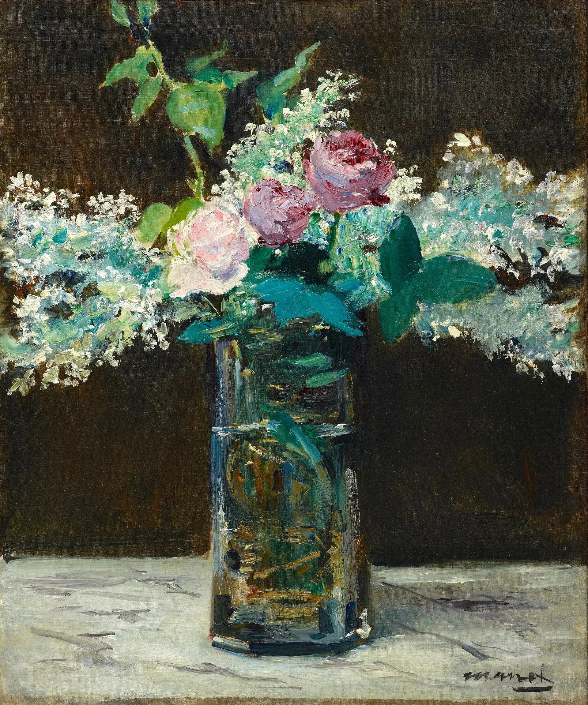 Reproduction du tableau « Vase avec lilas blanc et roses - Édouard Manet » par Alpha Reproduction en peinture à l’huile
