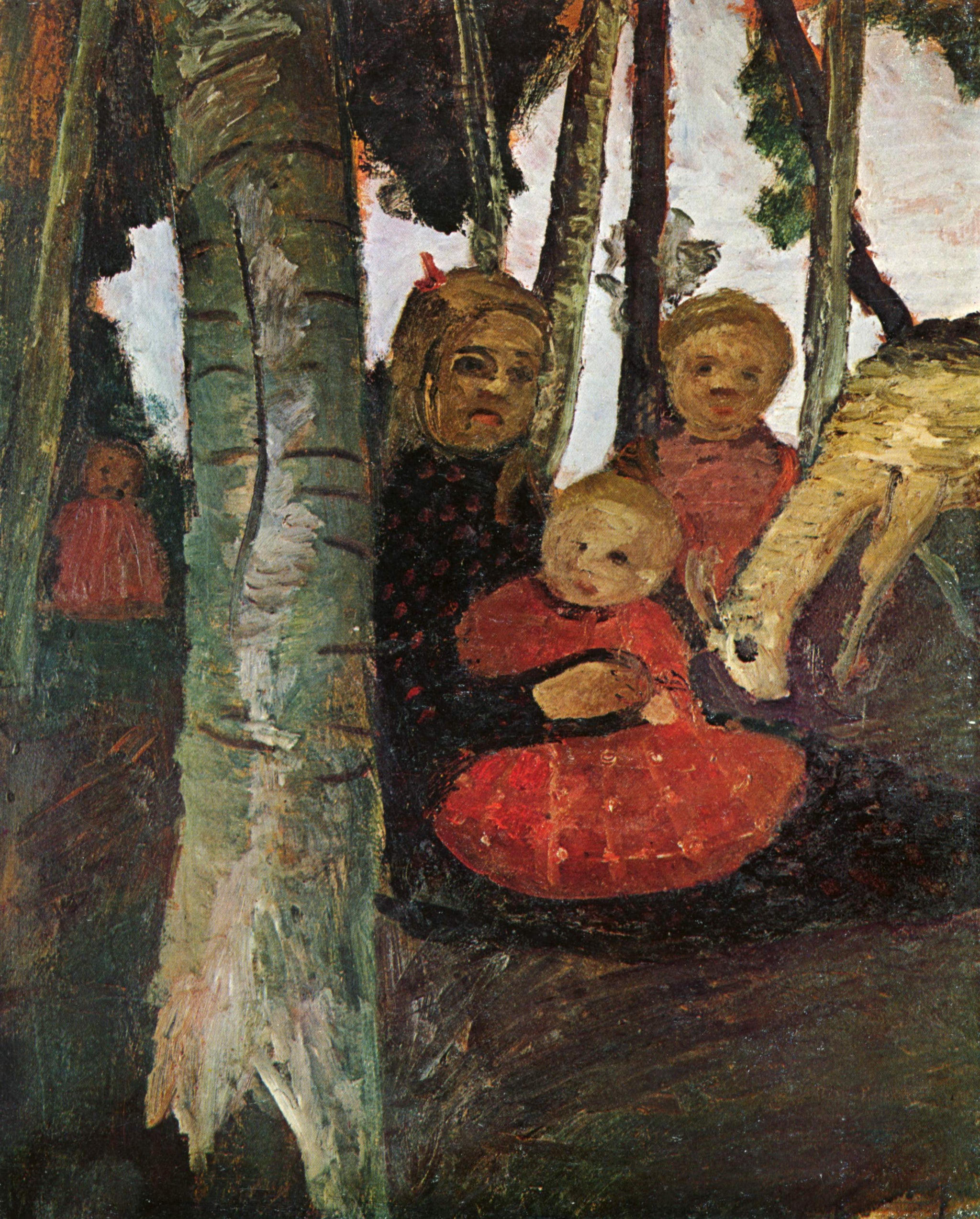 Drei Kinder mit Ziege im Birkenwald - Paula Modersohn-Becker