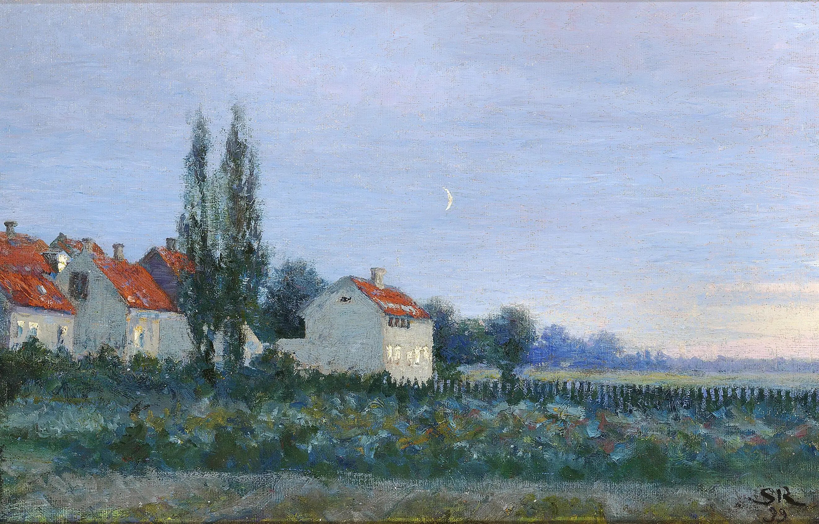 Scène du soir avec maisons et peupliers. - Peder Severin Krøyer - Alpha Reproduction