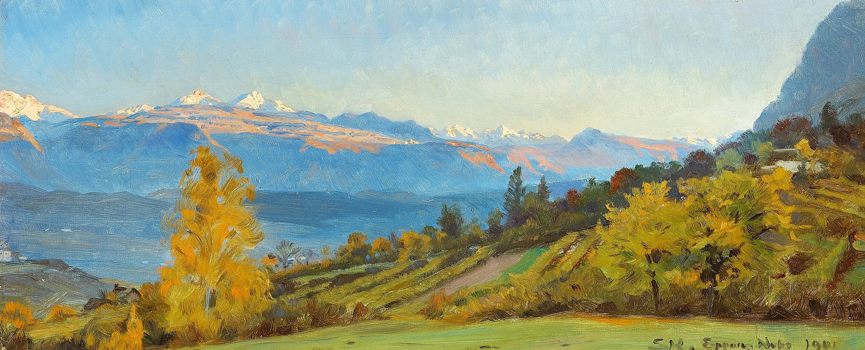 Paysage d’automne. Vue depuis le château de Saint-Valentin au Tyrol. - Peder Severin Krøyer - Alpha Reproduction