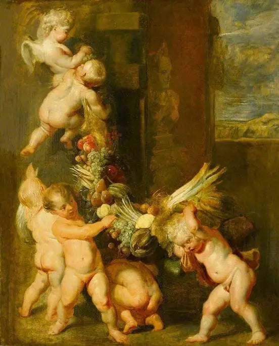 Putti portant une guirlande de fruits - Peter Paul Rubens - Alpha Reproduction