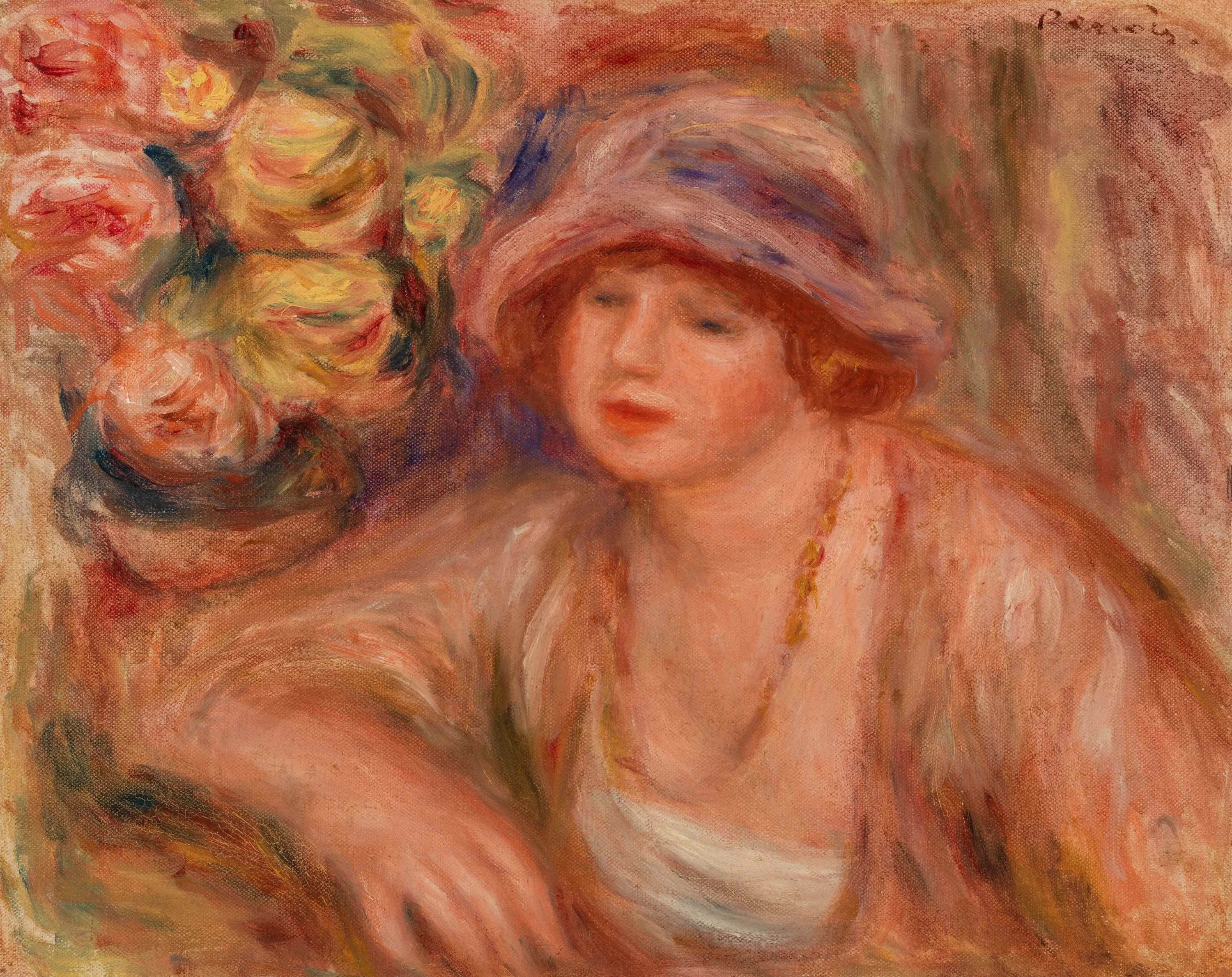 Reproduction du tableau « Woman Leaning (Femme accoudée) - Pierre-Auguste Renoir » par Alpha Reproduction en peinture à l’huile