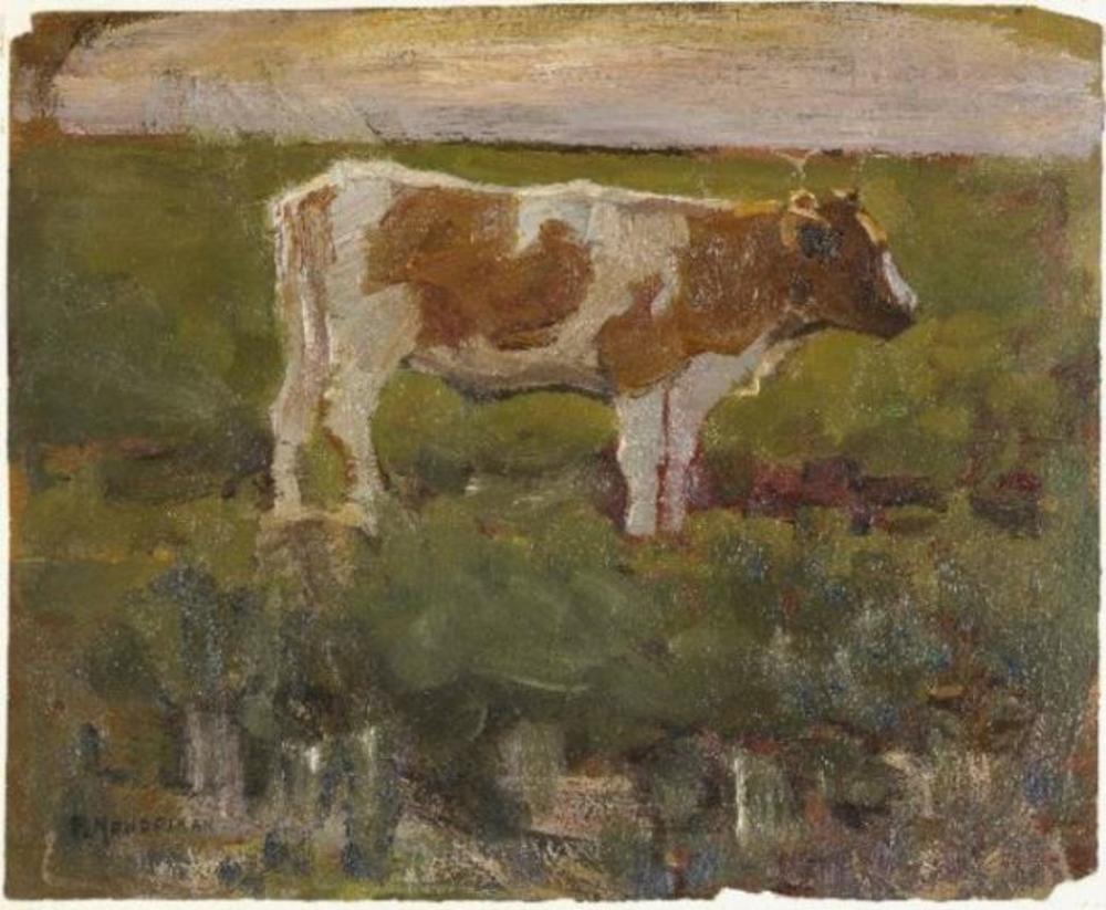 Reproduction du tableau « Génisse brune et blanche - Piet Mondrian » par Alpha Reproduction en peinture à l’huile