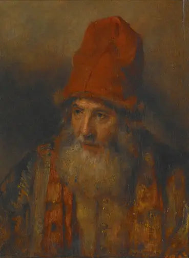 Reproduction du tableau « Vieil homme avec une grande casquette bordée de fourrure - Rembrandt » par Alpha Reproduction en peinture à l’huile