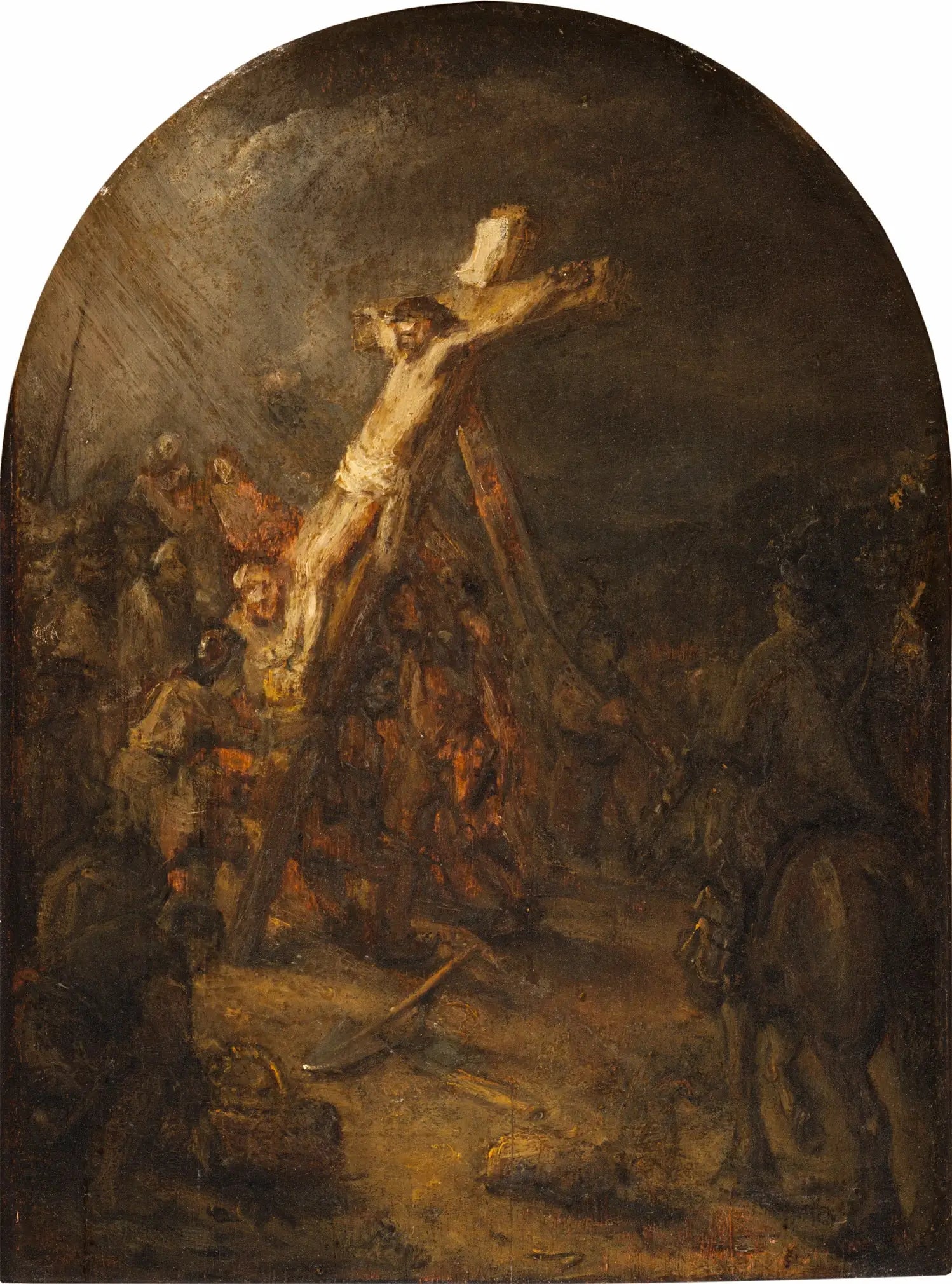 Reproduction du tableau « L'Érection de la croix (étude) - Rembrandt » par Alpha Reproduction en peinture à l’huile