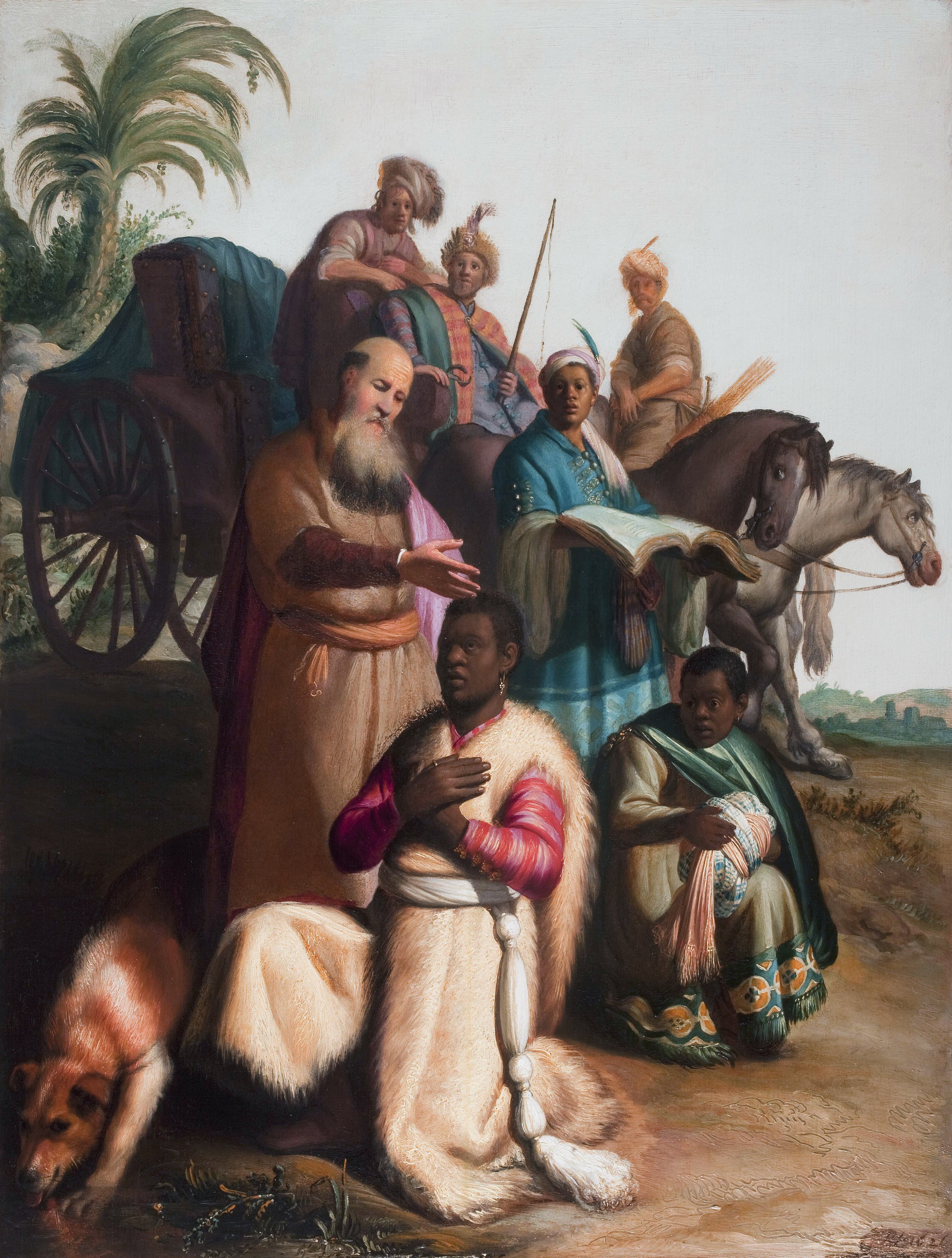 Reproduction du tableau « Le Baptême de l'eunuque - Rembrandt » par Alpha Reproduction en peinture à l’huile