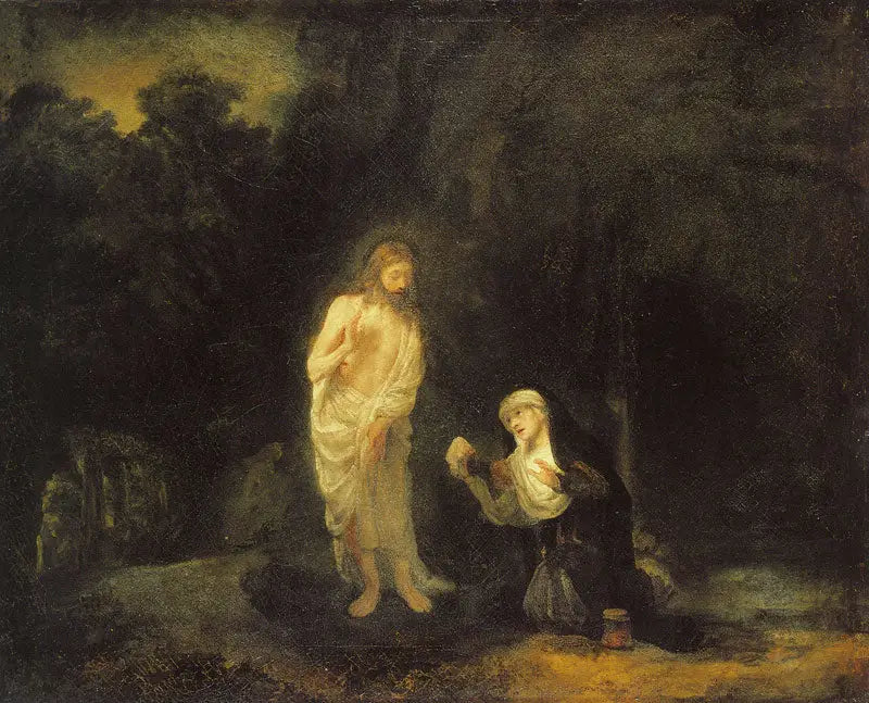 Reproduction du tableau « Le Christ apparaissant à Marie-Madeleine, « Noli me tangere » - Rembrandt » par Alpha Reproduction en peinture à l’huile