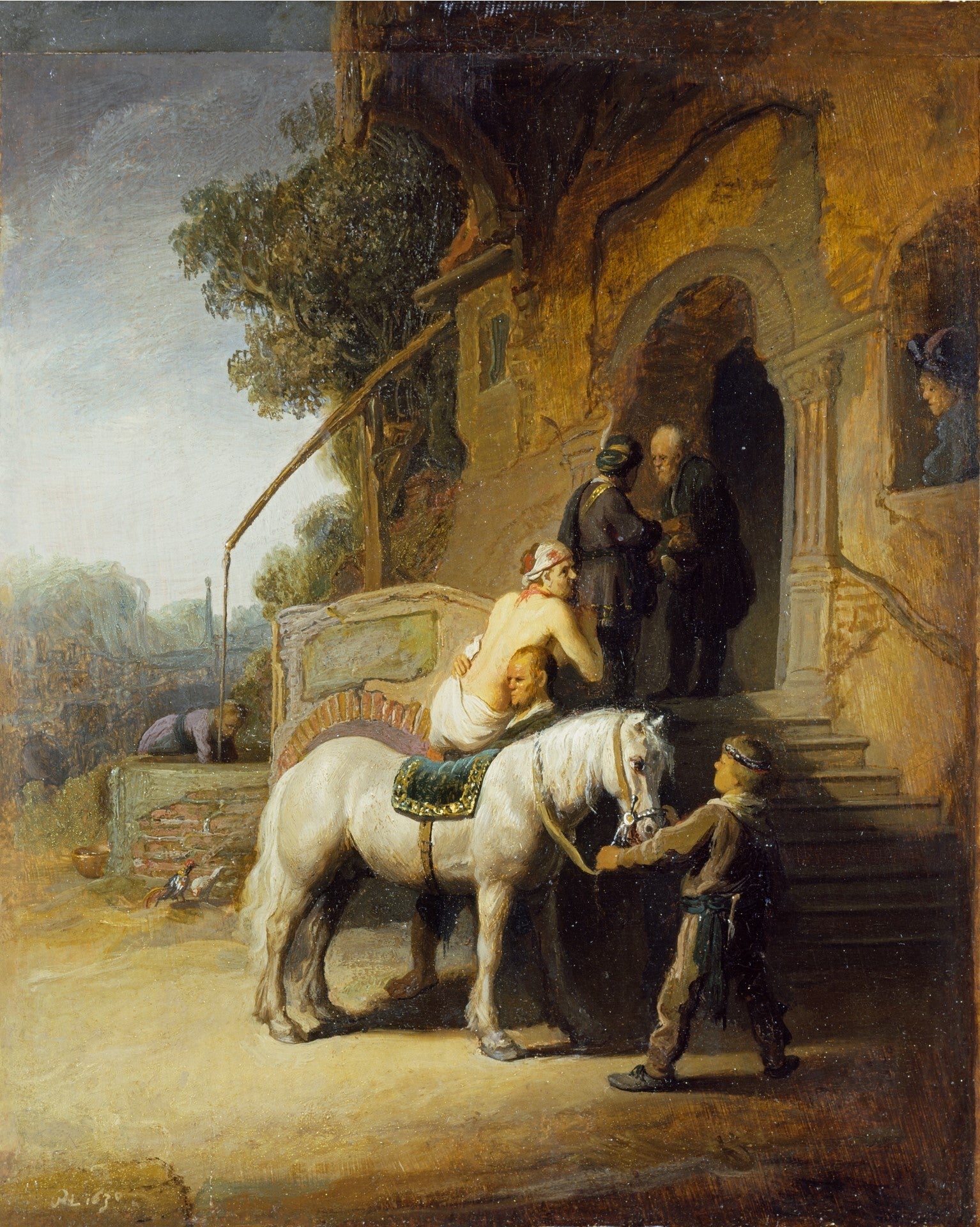 Reproduction du tableau « Le bon Samaritain - Rembrandt » par Alpha Reproduction en peinture à l’huile