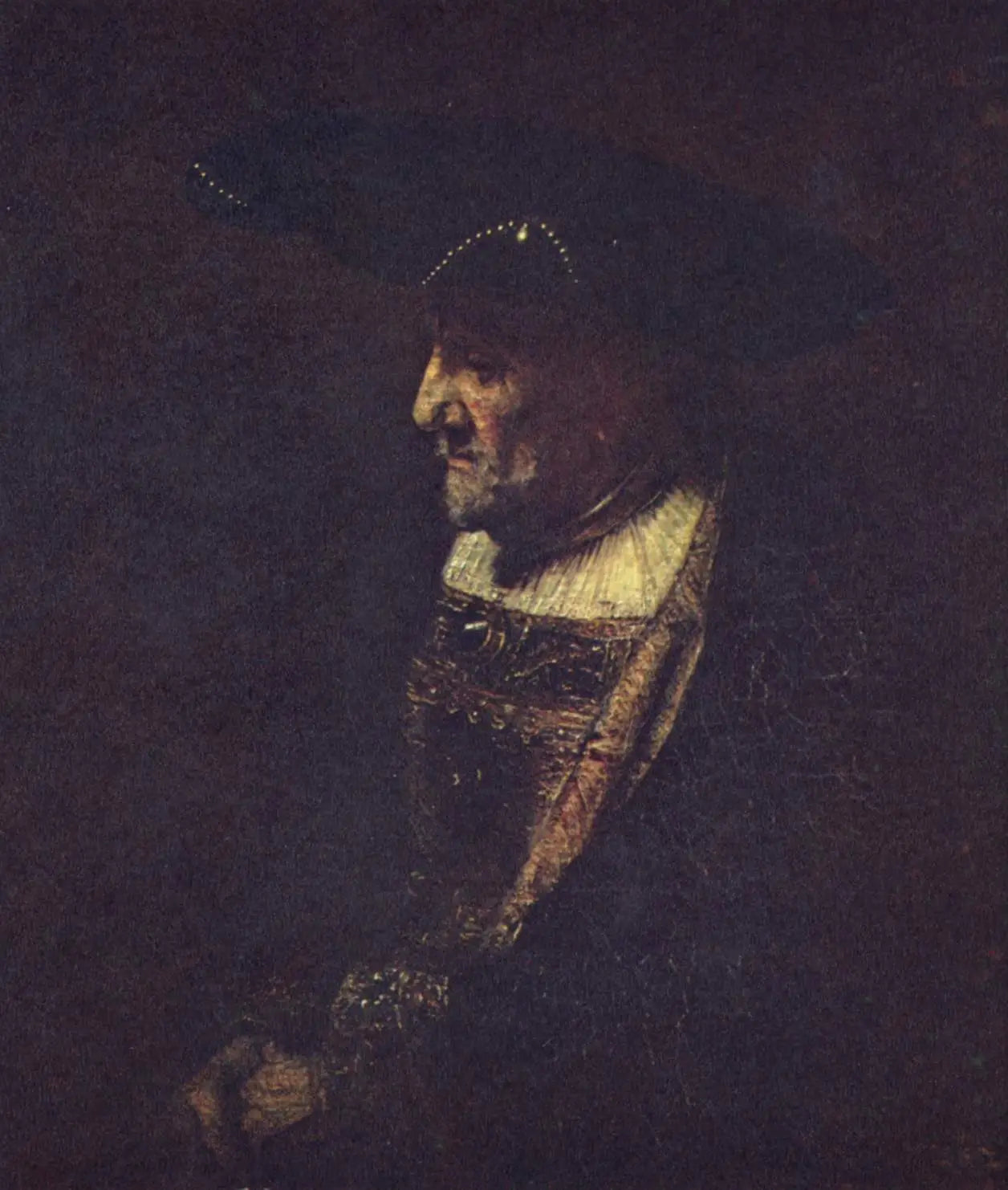 Reproduction du tableau « Homme avec un chapeau décoré de perles - Rembrandt » par Alpha Reproduction en peinture à l’huile