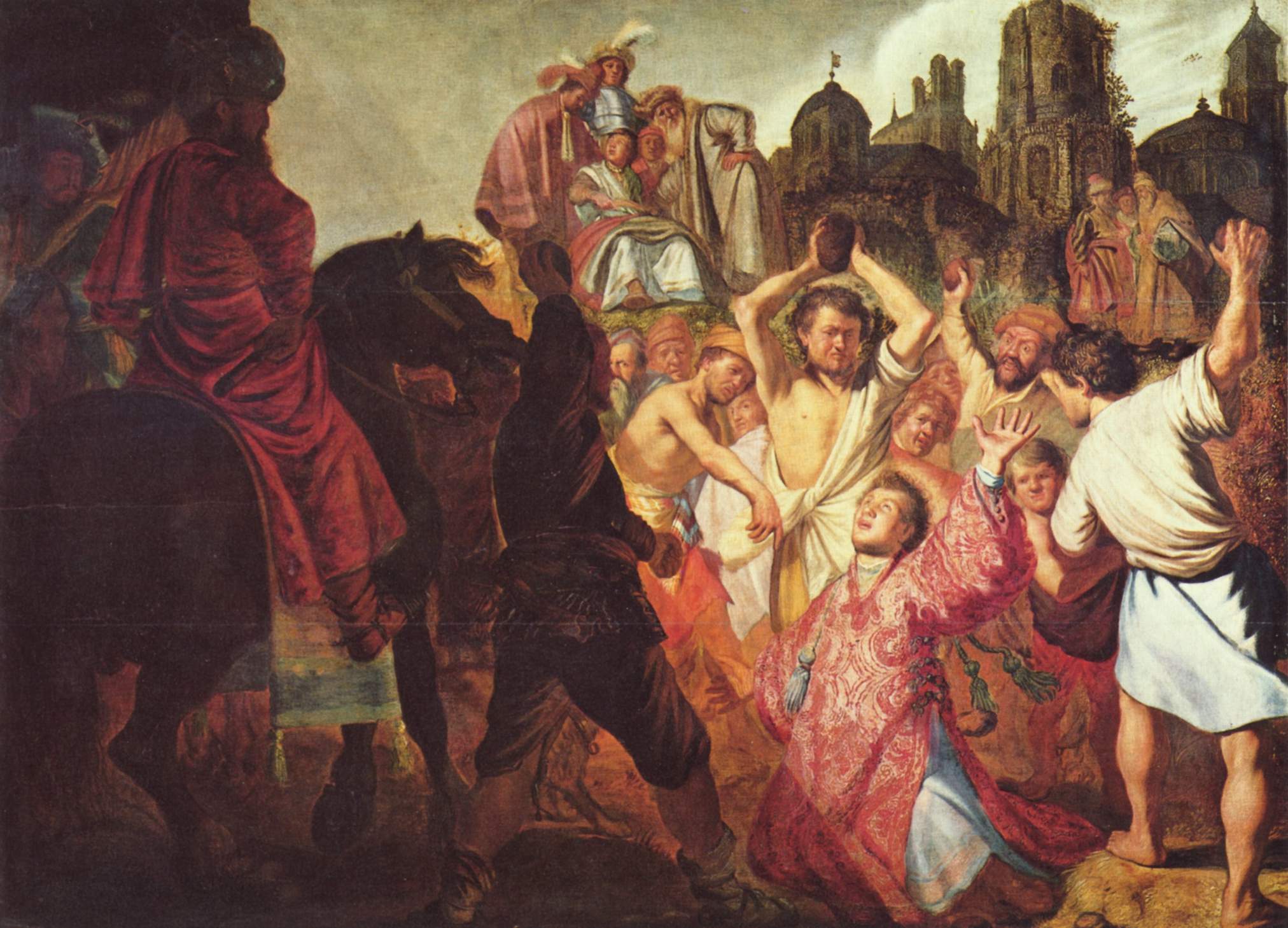 Reproduction du tableau « La Lapidation de Saint Étienne - Rembrandt » par Alpha Reproduction en peinture à l’huile