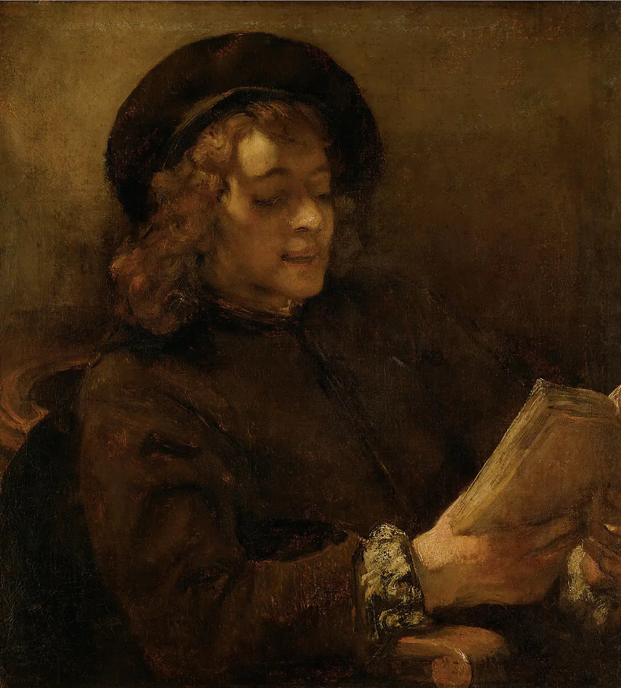 Reproduction du tableau « Titus Reading (étude en lumière directe et réfléchie) - Rembrandt » par Alpha Reproduction en peinture à l’huile