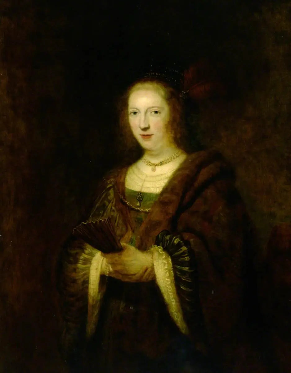 Reproduction du tableau « Dame tenant un éventail - Rembrandt » par Alpha Reproduction en peinture à l’huile