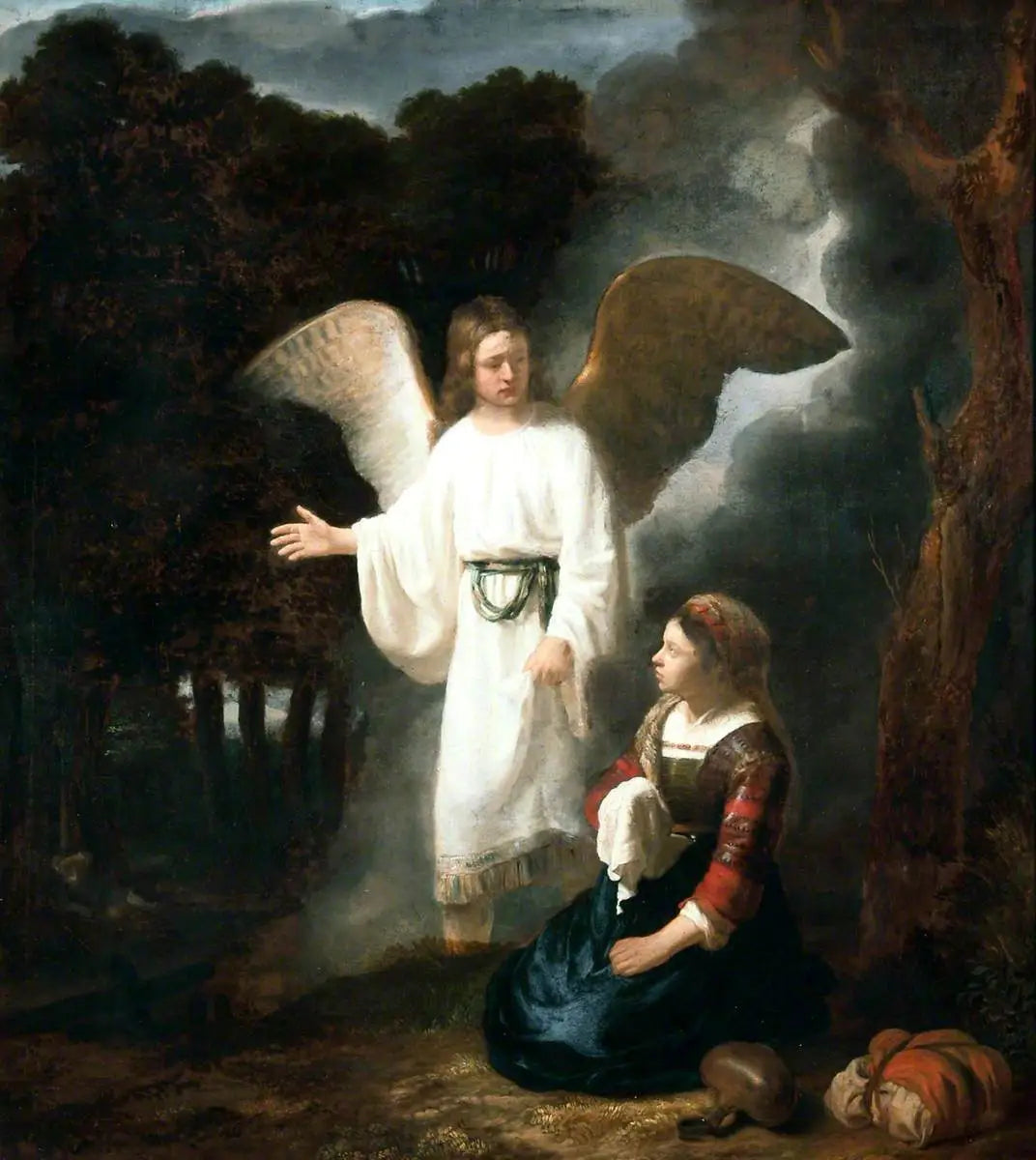Reproduction du tableau « L'ange apparaissant à Agar - Rembrandt » par Alpha Reproduction en peinture à l’huile