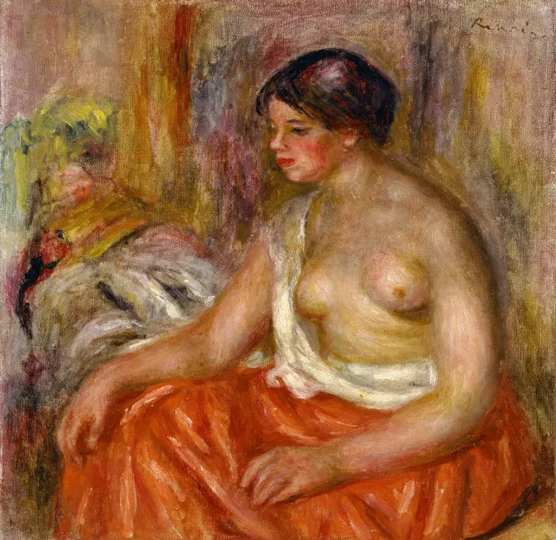 Reproduction du tableau « Femme assise à la poitrine nue - Pierre-Auguste Renoir » par Alpha Reproduction en peinture à l’huile