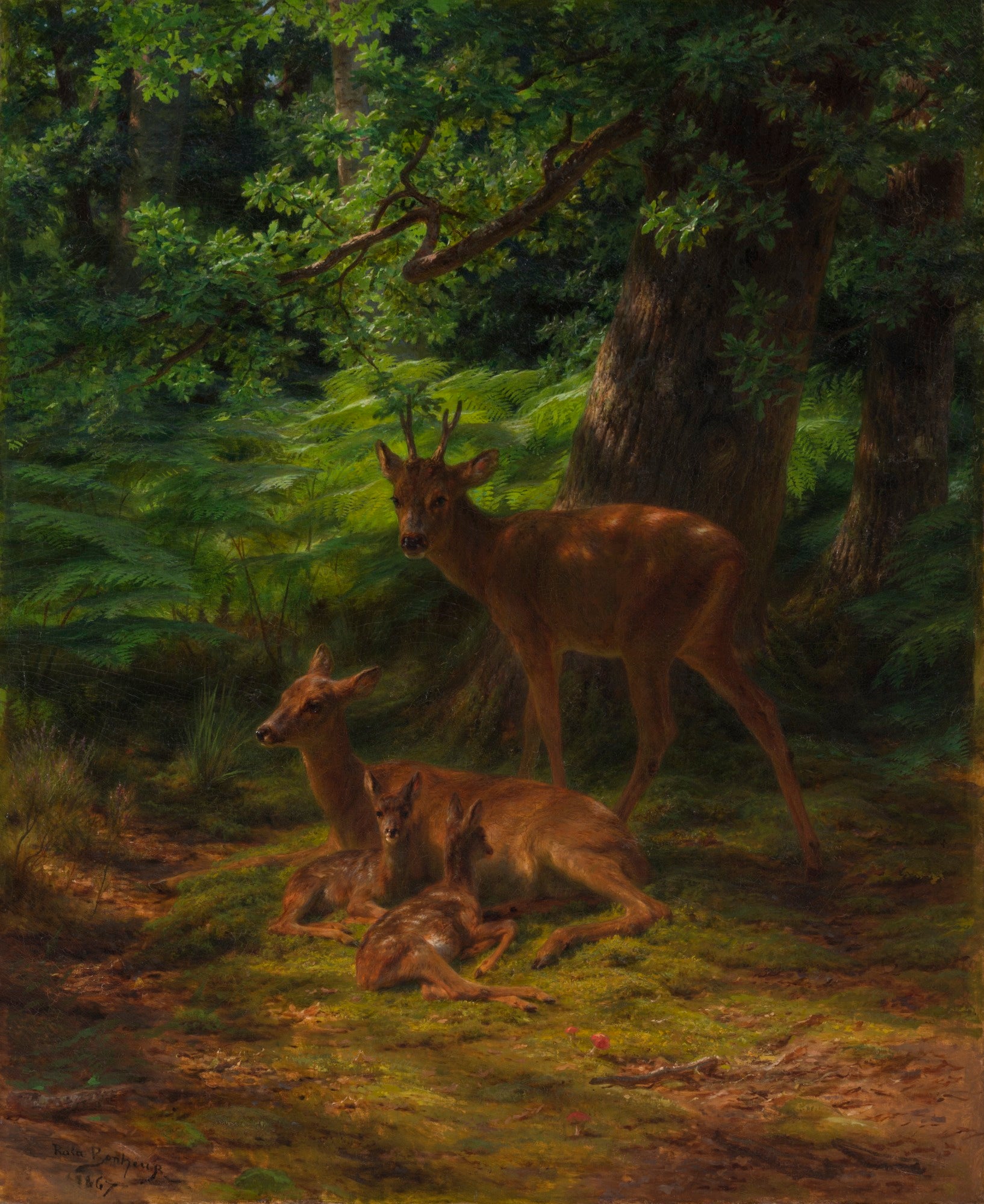 Biches et cerf au repos - Rosa Bonheur