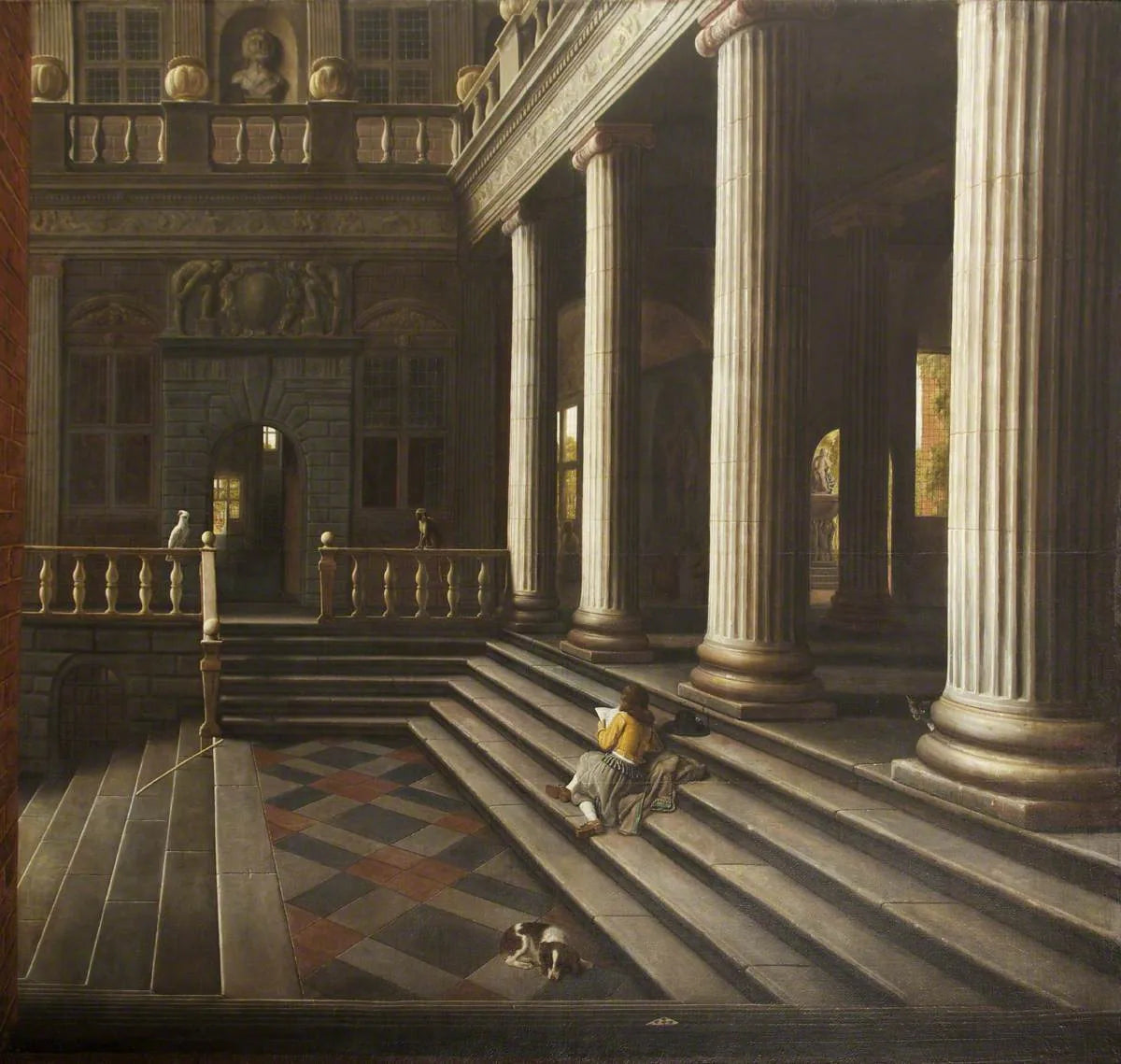 Vue en perspective de la cour d'une maison - Samuel van Hoogstraten image 1 copie peinte à la main à l’huile