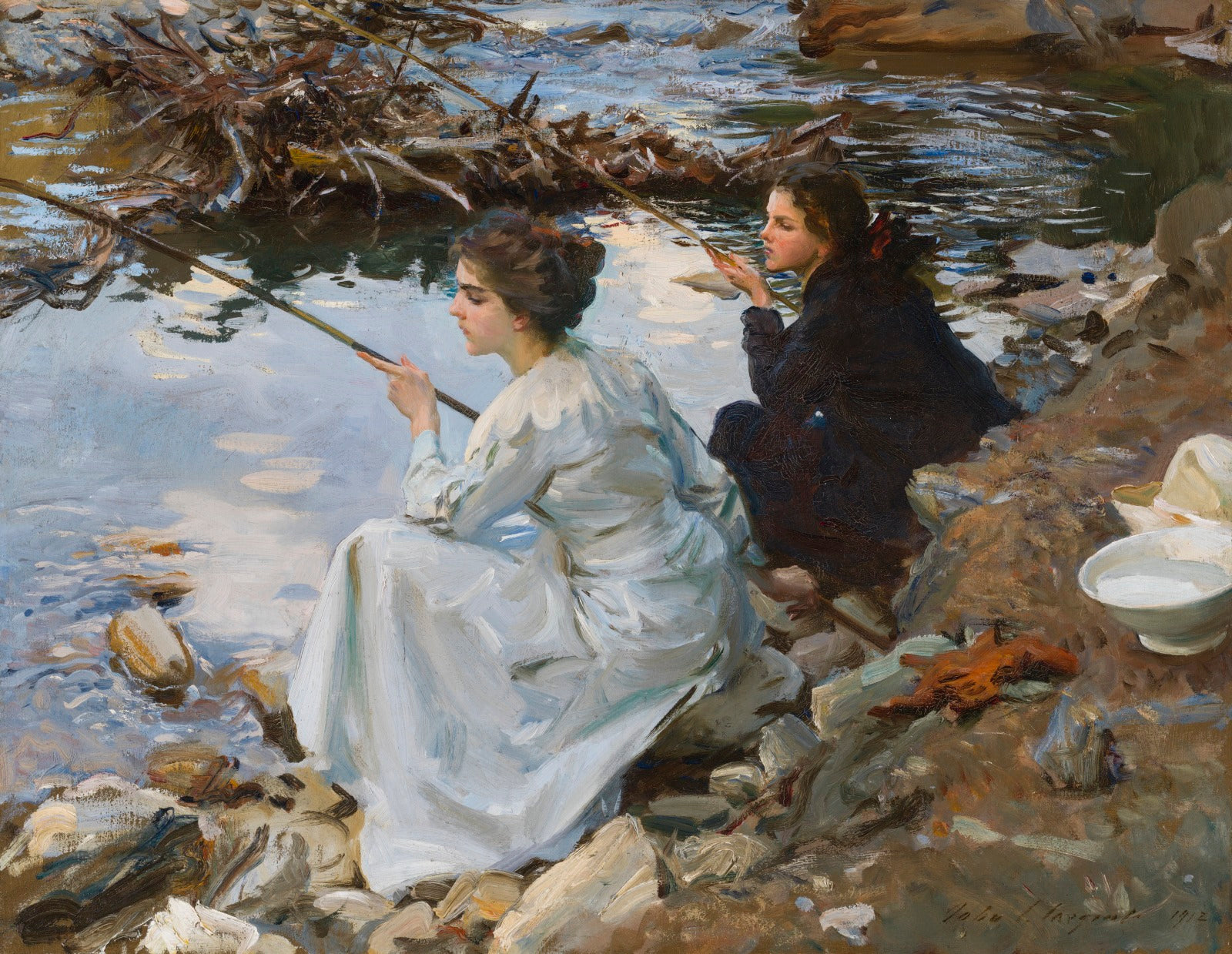 Reproduction du tableau « Deux filles à la pêche - John Singer Sargent » par Alpha Reproduction en peinture à l’huile